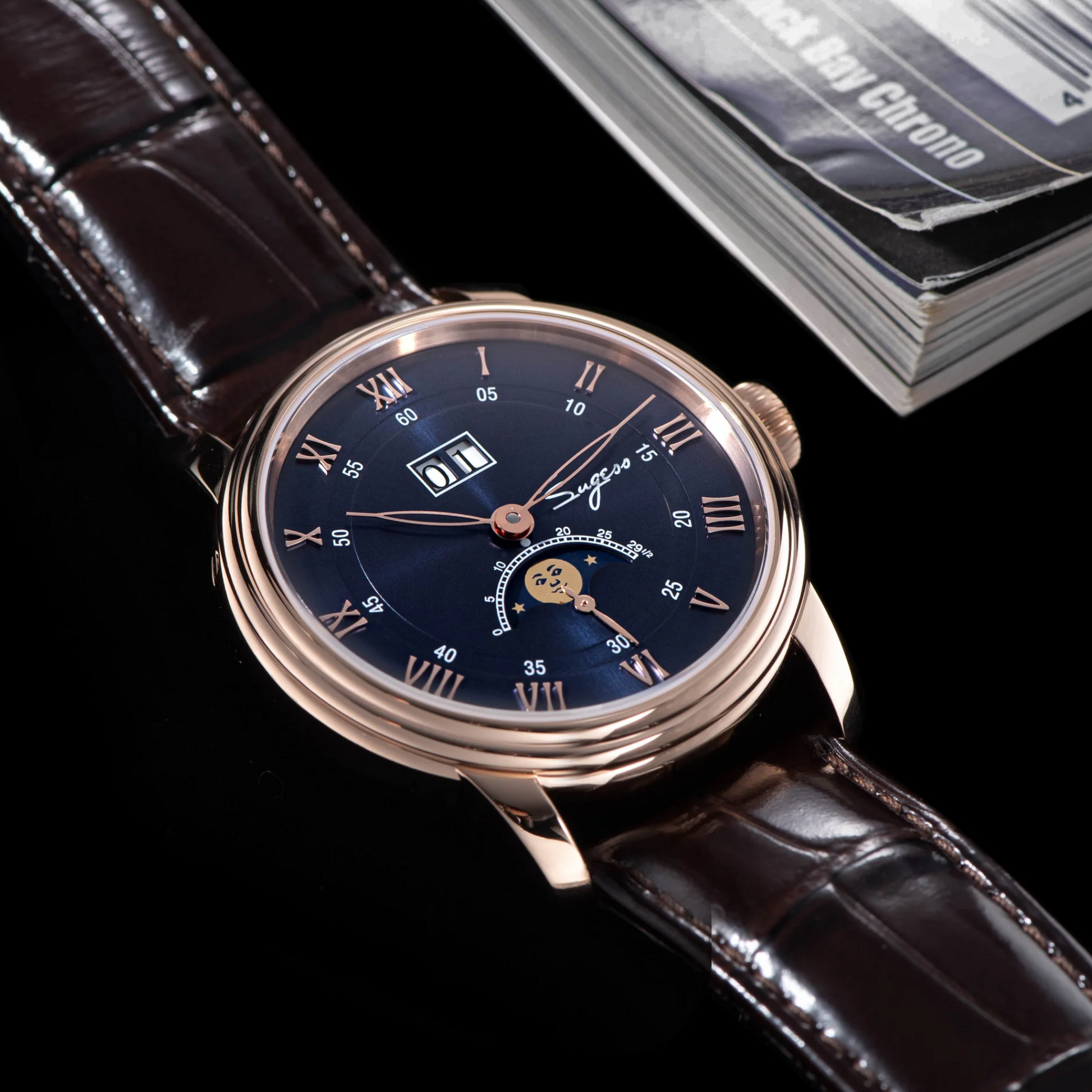 Sugess MoonPhase Master 437 Moon Phase Automatic Rose Gold - Deep Blue Dial
