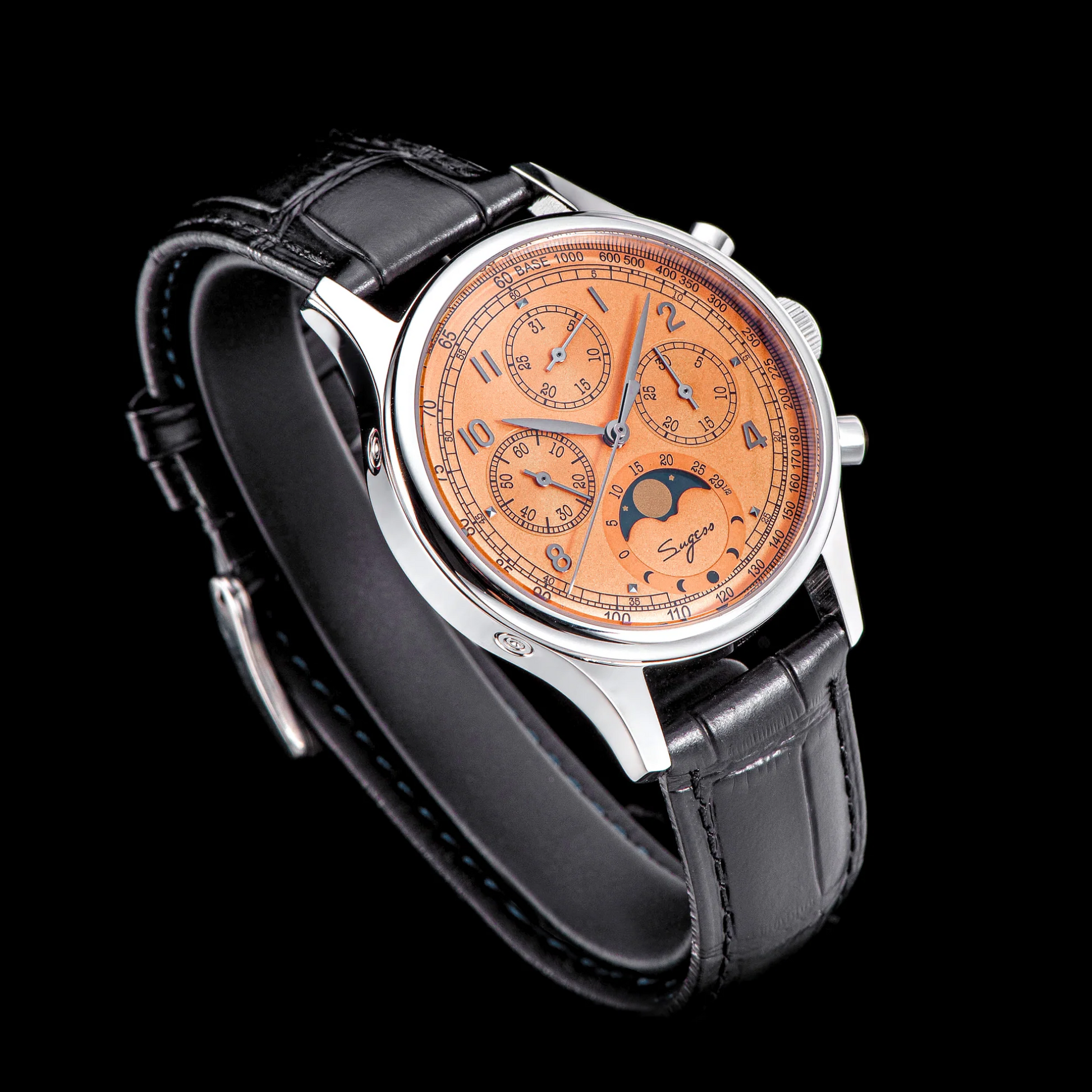 Sugess MoonPhase Master 389-2 Salmon Dial Swan Neck Regulator