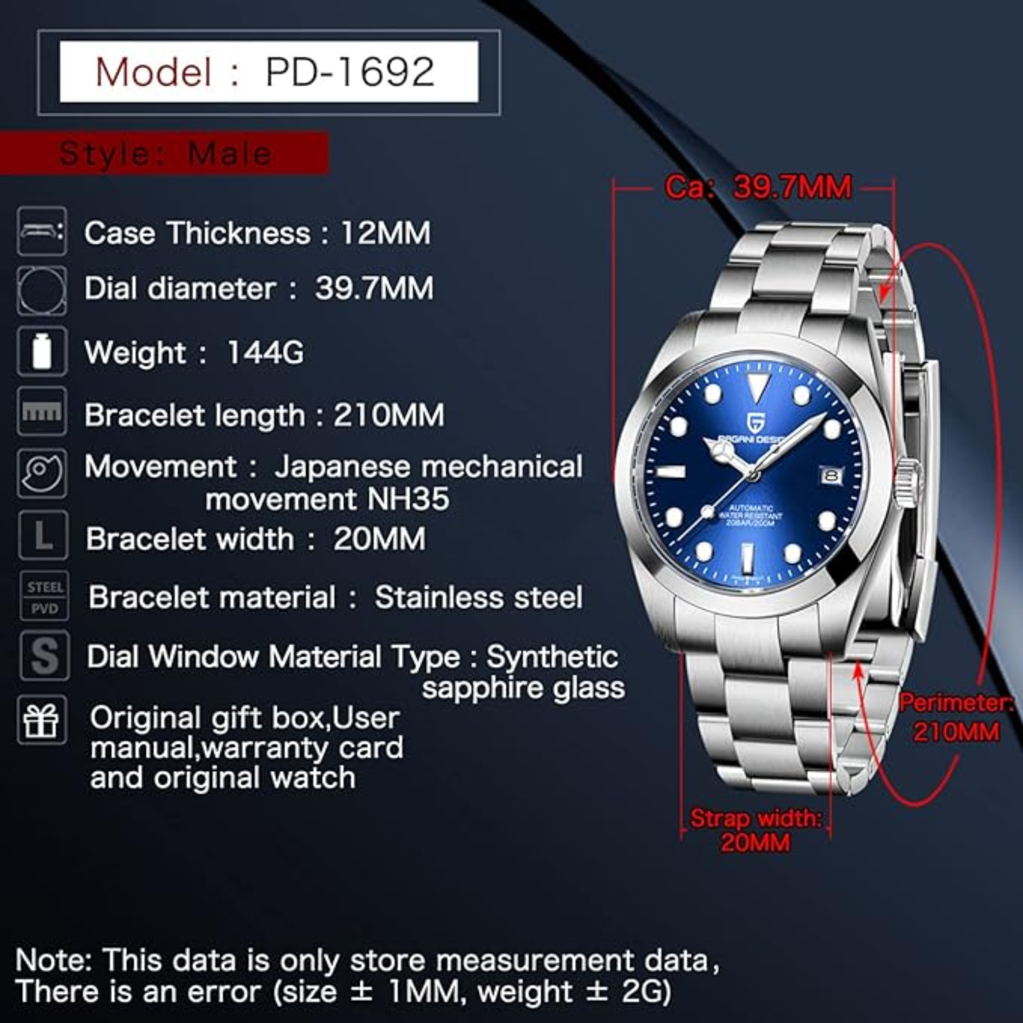 Pagani Design PD-1692 39.7 MM (Japan NH35 Automatic Movement) Mechanic