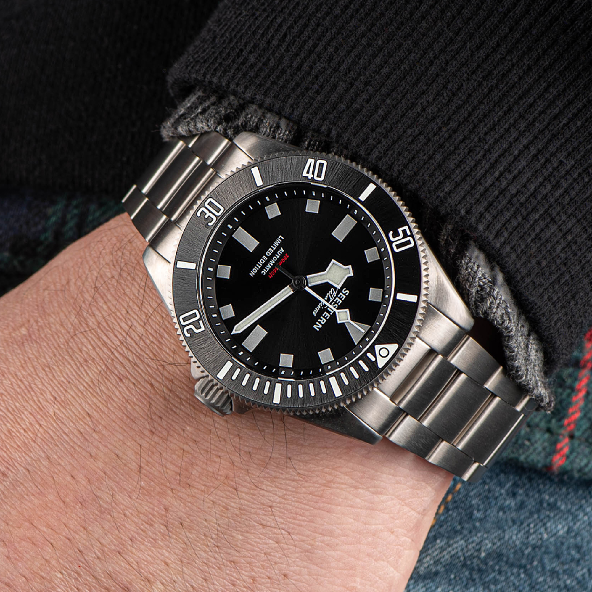 SEESTERN S430 Titanium Diver Watch for Men Automatic Mechanical Wristwatch NH38 Movement Sapphire Glass 20ATM Waterproof Luminous New - Black