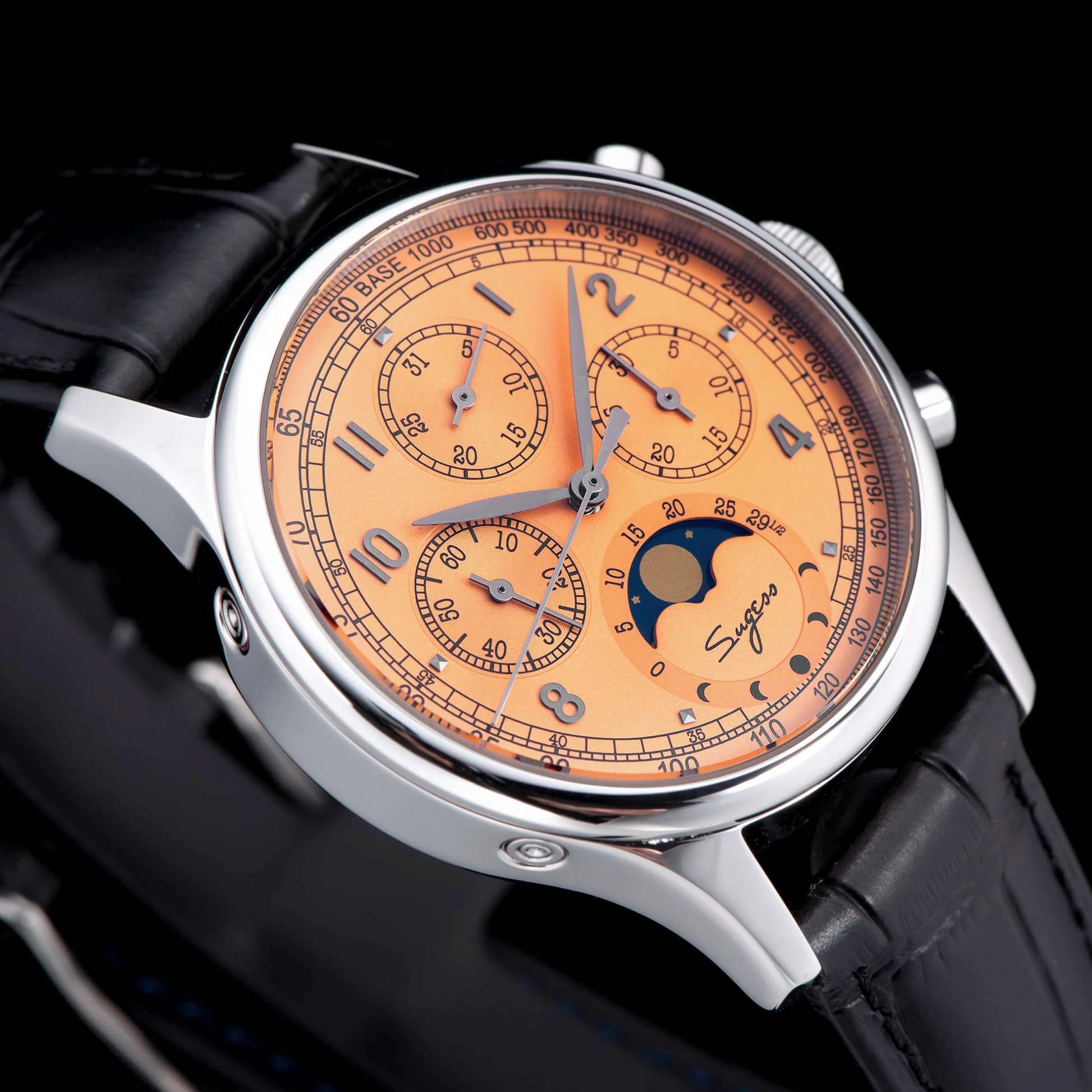 Sugess MoonPhase Master 389-2 Salmon Dial Swan Neck Regulator