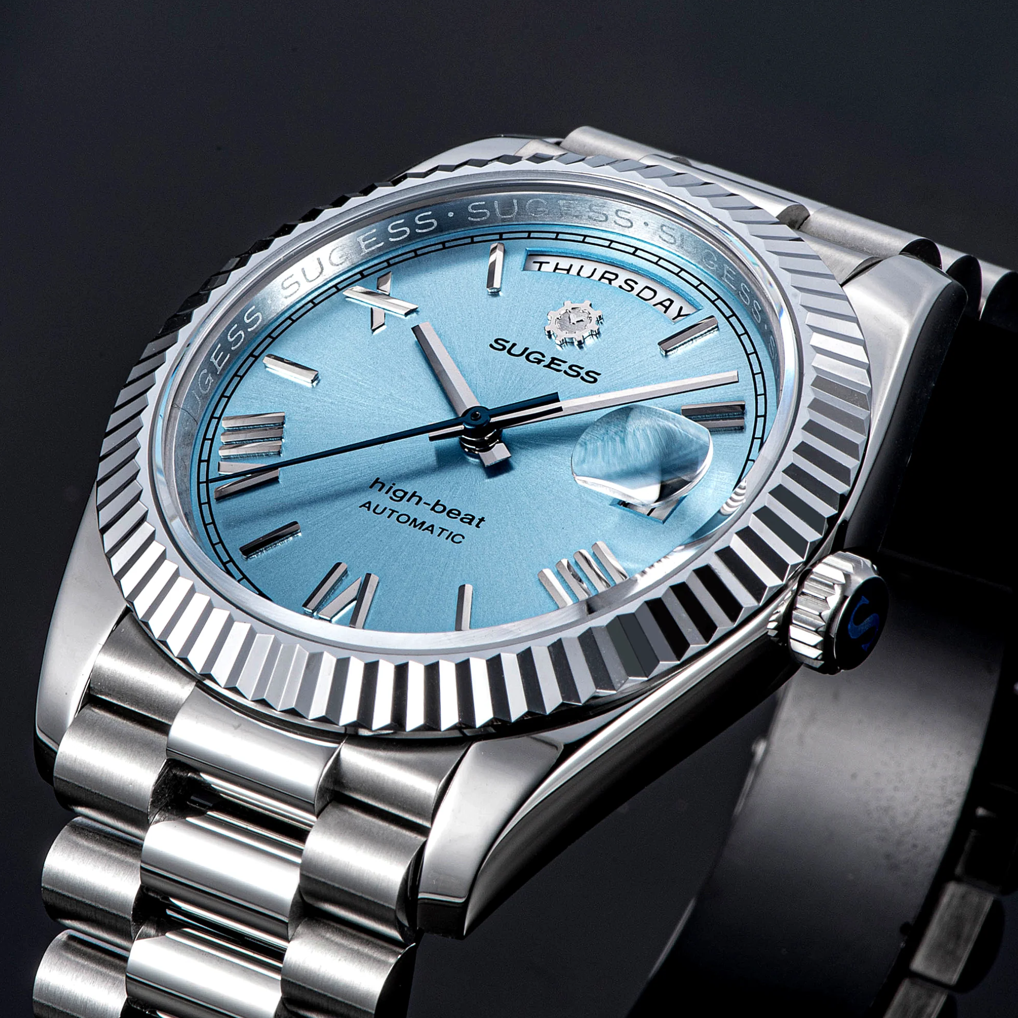 Sugess Heritage 433 DD Date and Day Display Stainless-Steel - Light Blue Dial