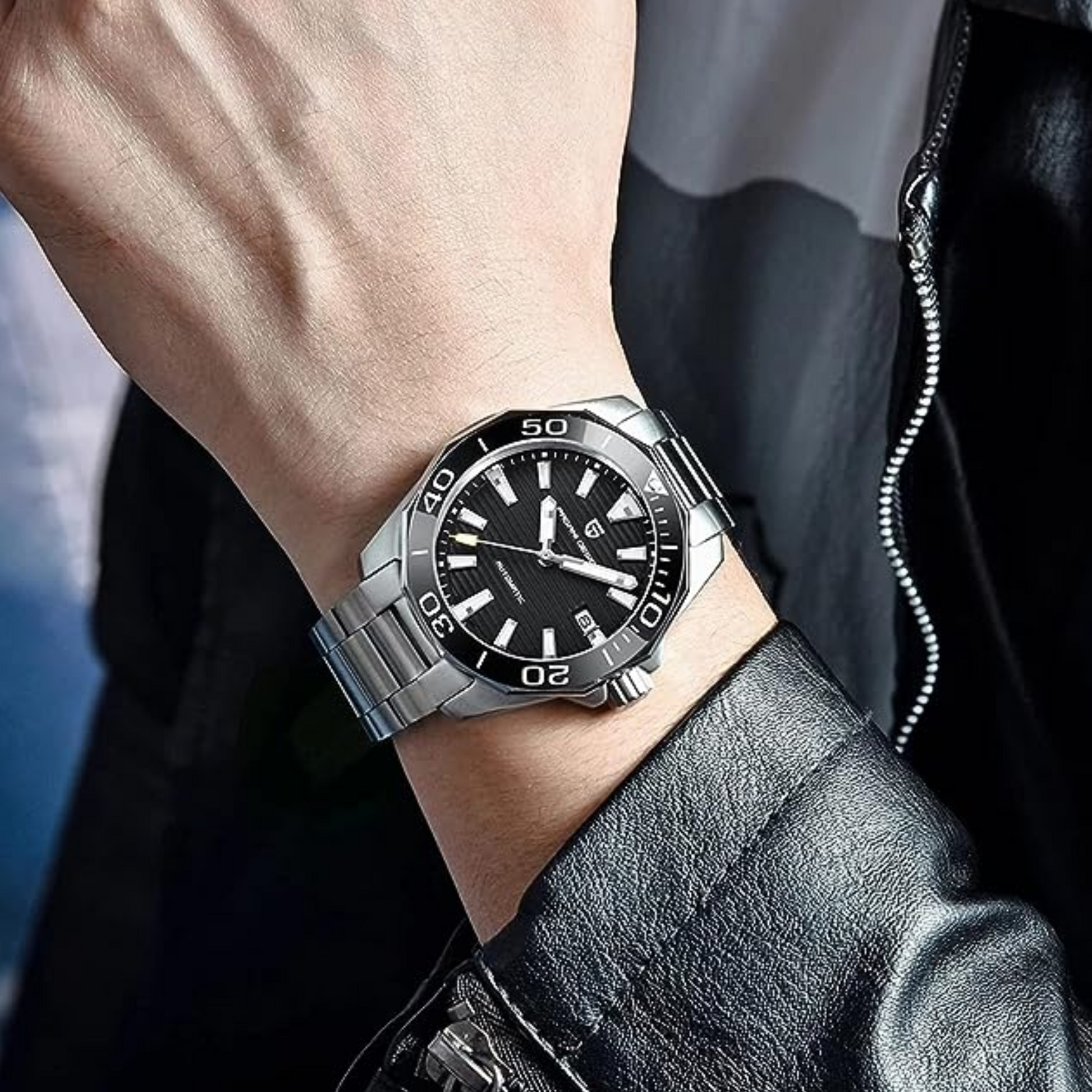 Pagani Design PD-1668 Automatic Mechanical Watch Seiko NH35 Movement- Black Dial