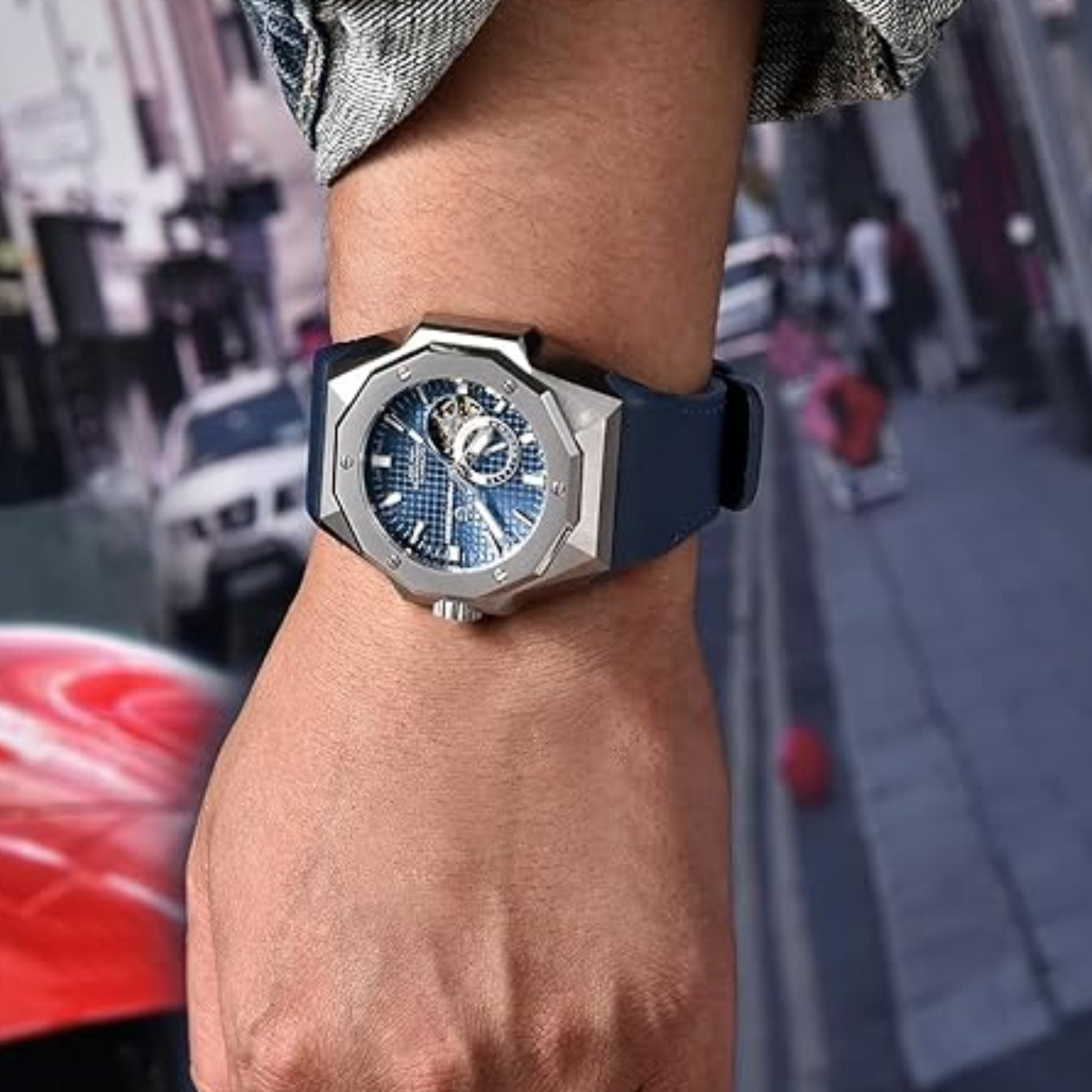 Pagani Design YS010 Men's Automatic Watch with NH39  Movement Leather Strap Waterproof Stylish and Unique Case Skeleton Face - Blue