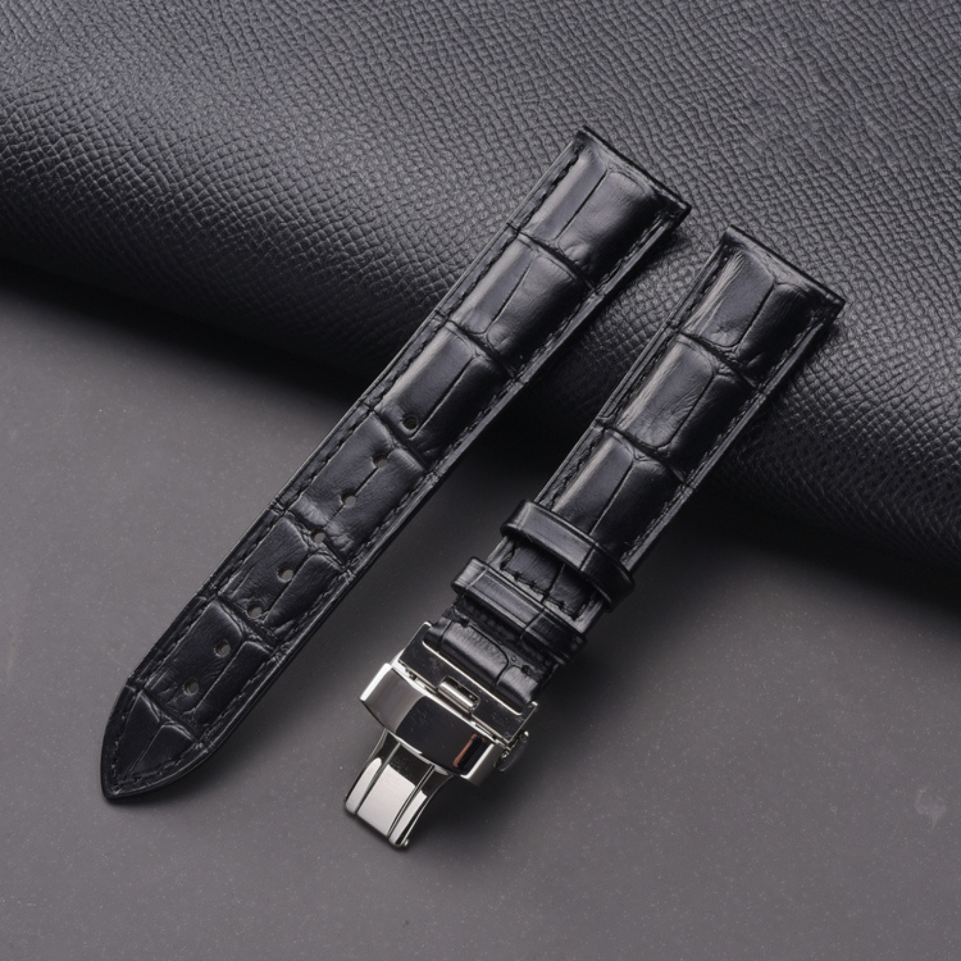 Quality Leather Watchbands Watch Band/Strap with Steel Pin buckle - Black 20 mm watch leather strap band india online dream watches