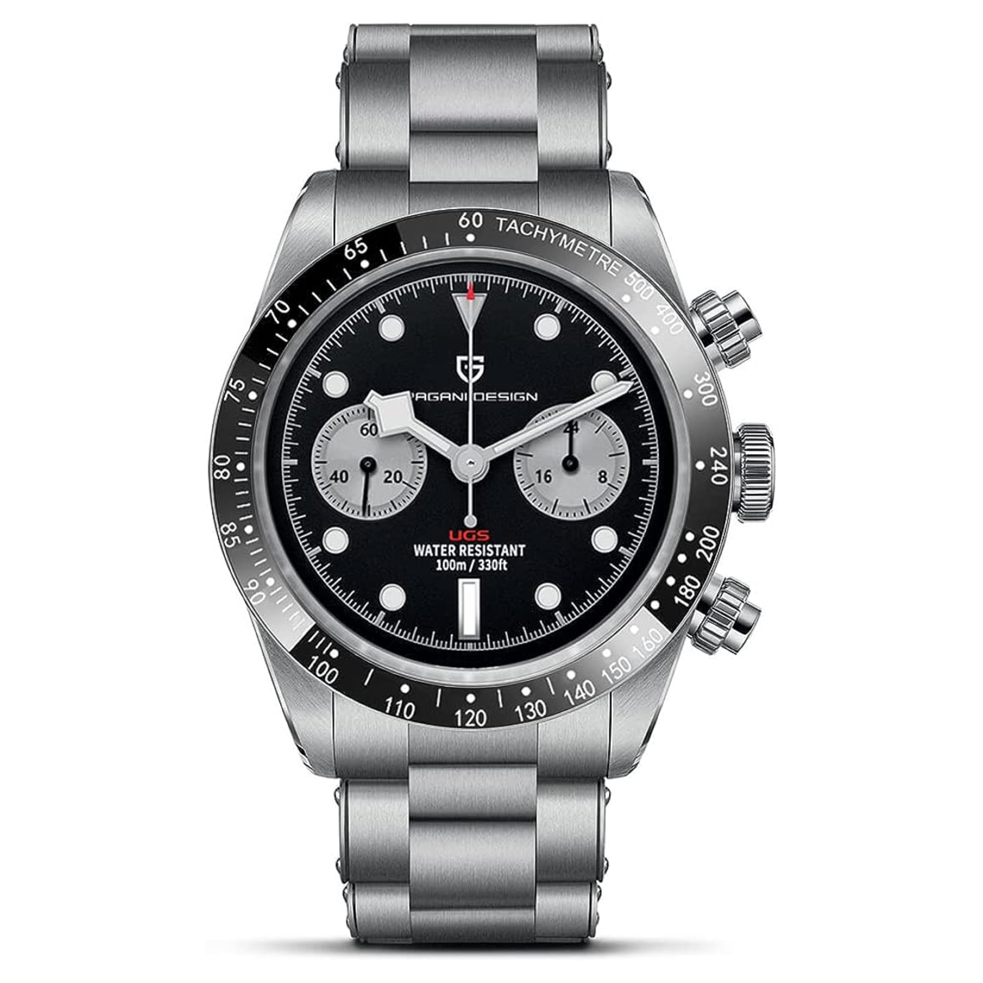 Pagani Design PD-1718 Panda Dial Men's Chronograph Watches Japan VK64 Movement Stainless Steel 100M Waterproof Men Fashion Casual Watch - Black Dial
