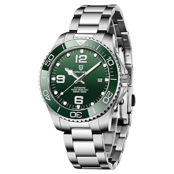 Pagani Design Men's Analogue Japanese Automatic Self-Wind Mechanical Watch with Stainless Steel Bracelet PD1702 - Green Dial