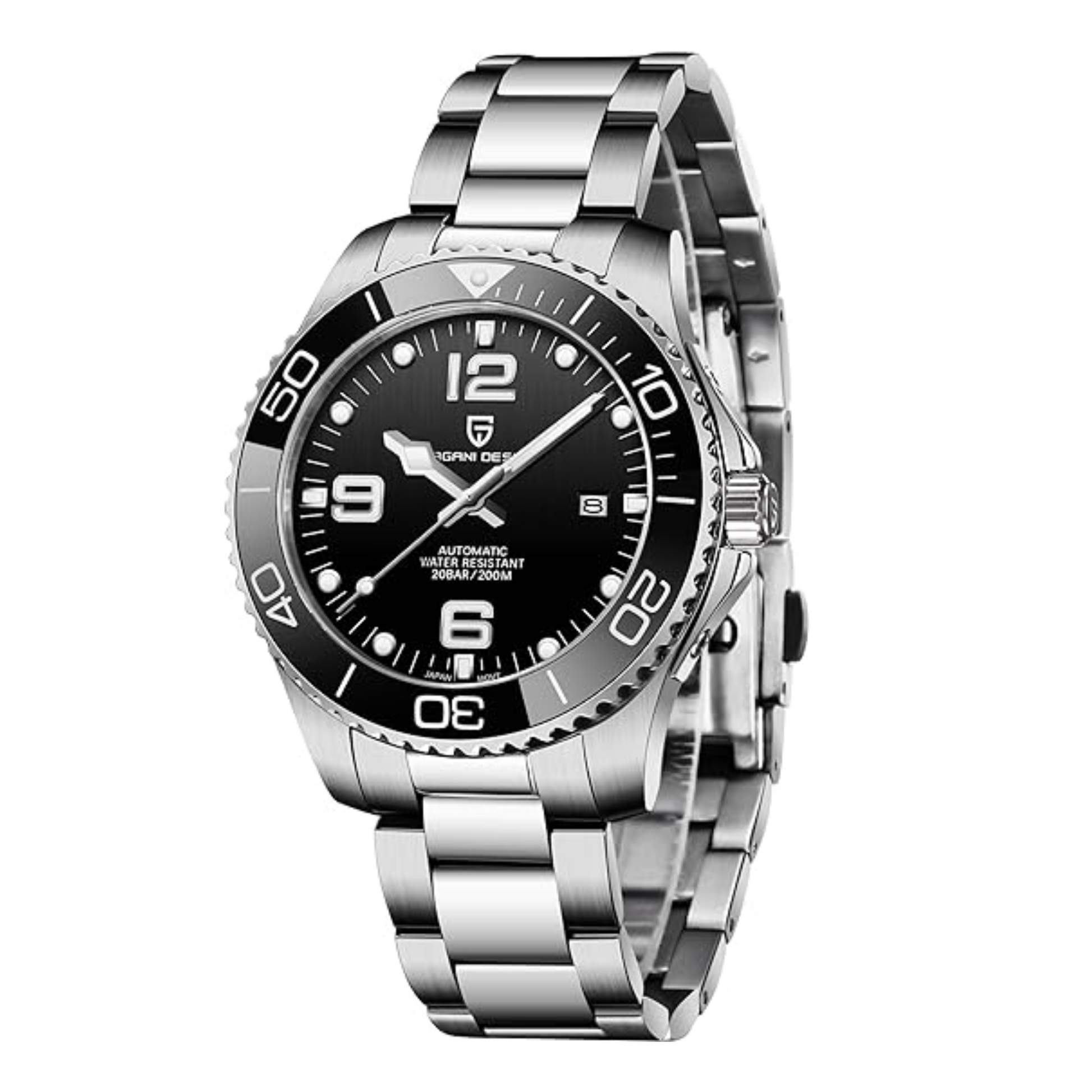Pagani Design PD- 1702 Men's Analogue Japanese Automatic Watch with Stainless Steel Bracelet  - Black Dial