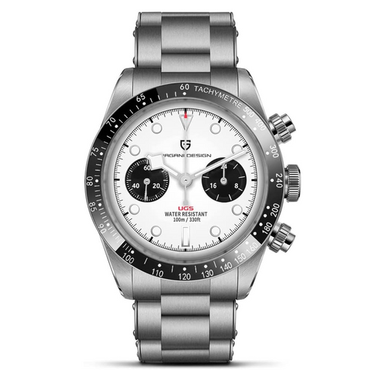 Pagani Design PD-1718 Panda Dial Men's Chronograph Watches Japan VK64 Movement Stainless Steel 100M Waterproof Men Fashion Casual Watch - White Dial