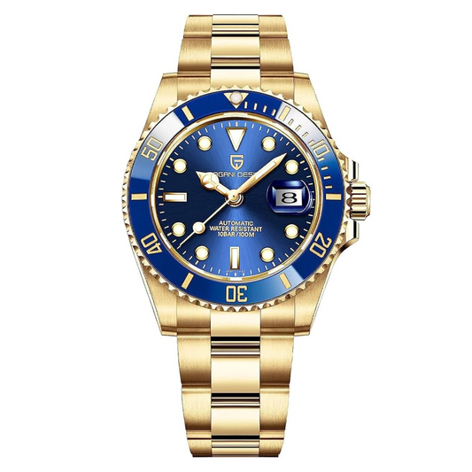Pagani Design PD-1661 Waterproof Mechanical Automatic Watch Stainless Steel Men's 40MM Watch "Blue - Golden Bracelet"