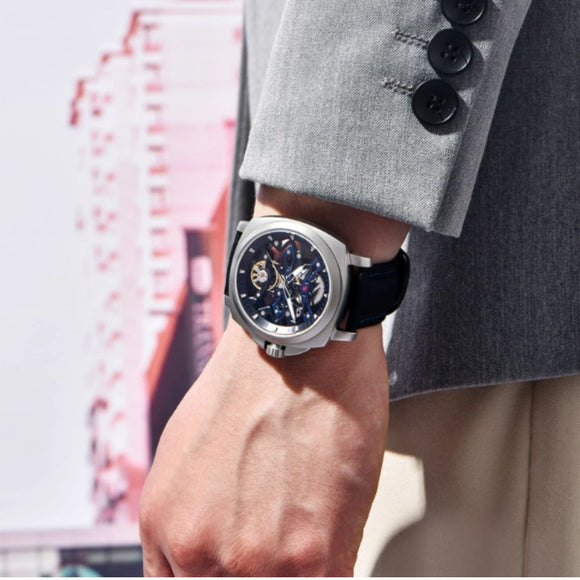 PAGANI DESIGN PD-YS017 Automatic Men's Stainless Steel Skeleton Wrist Watch with PU Leather