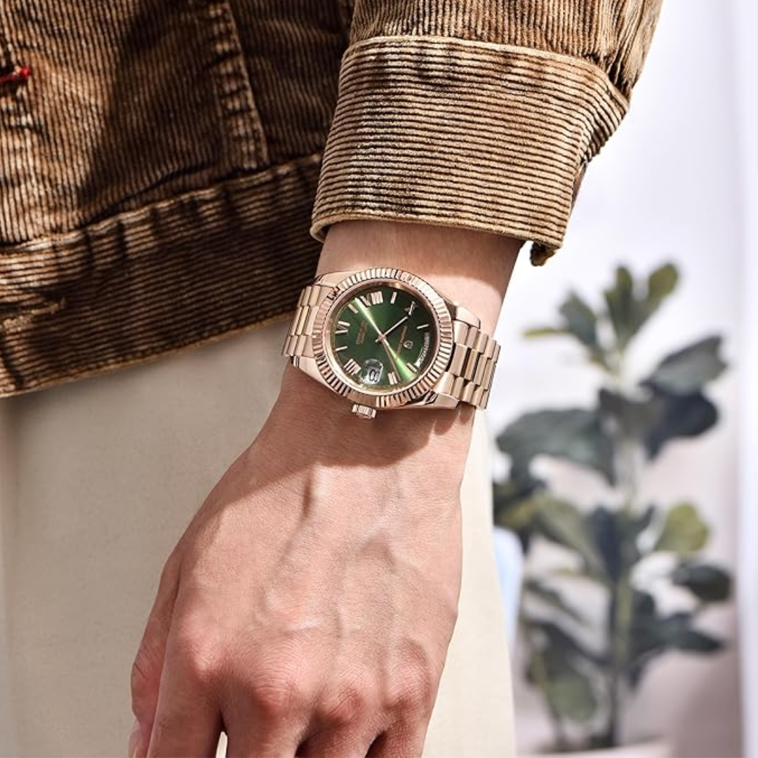 Pagani Design PD-1752 Presidential Day-Date Homage Automatic Movement (ST-16) | Stainless Steel Dial Men's 36 MM Watch | GREEN DIAL