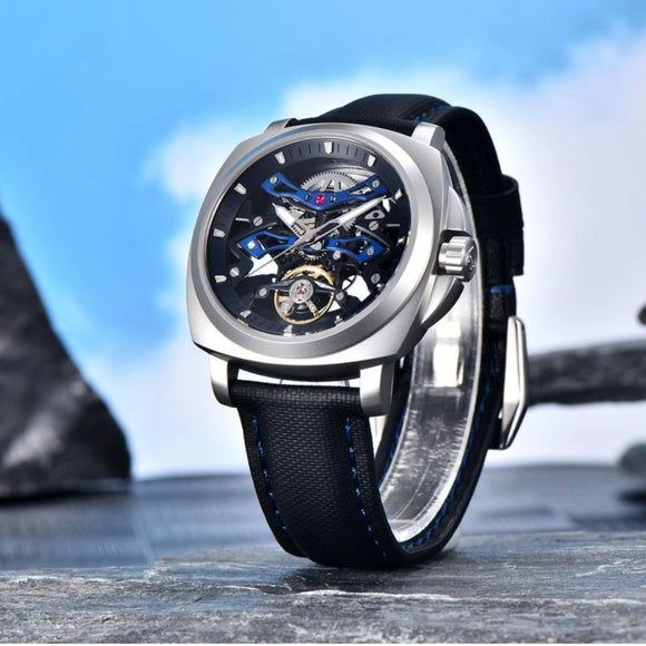 PAGANI DESIGN PD-YS017 Automatic Men's Stainless Steel Skeleton Wrist Watch with PU Leather