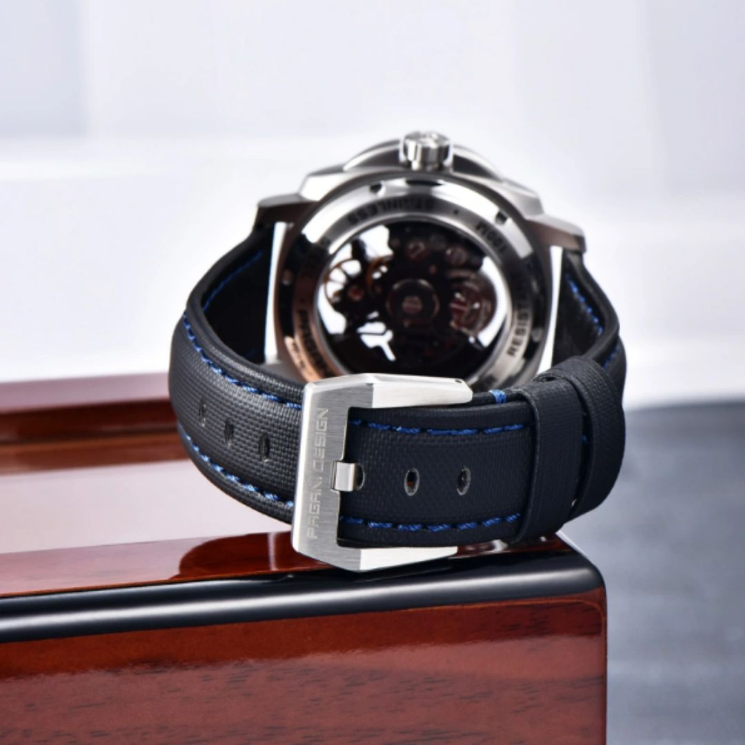 PAGANI DESIGN PD-YS017 Automatic Men's Stainless Steel Skeleton Wrist Watch with PU Leather