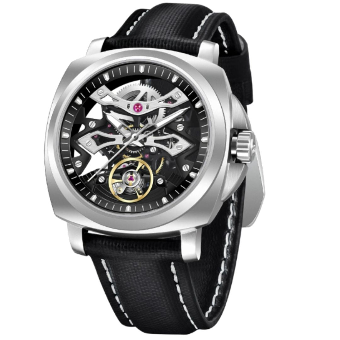 PAGANI DESIGN PD-YS017 Automatic Men's Stainless Steel Skeleton Wrist Watch with PU Leather