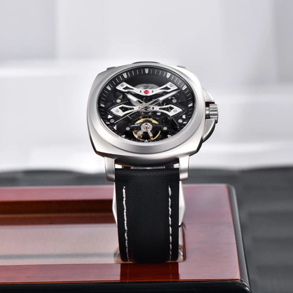 PAGANI DESIGN PD-YS017 Automatic Men's Stainless Steel Skeleton Wrist Watch with PU Leather