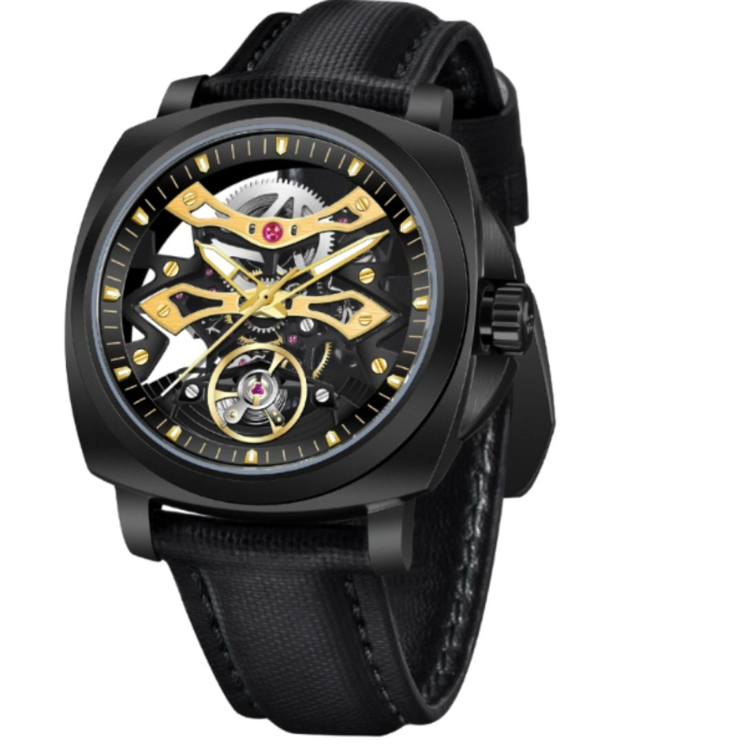 PAGANI DESIGN PD-YS017 Automatic Men's Stainless Steel Skeleton Wrist Watch with PU Leather