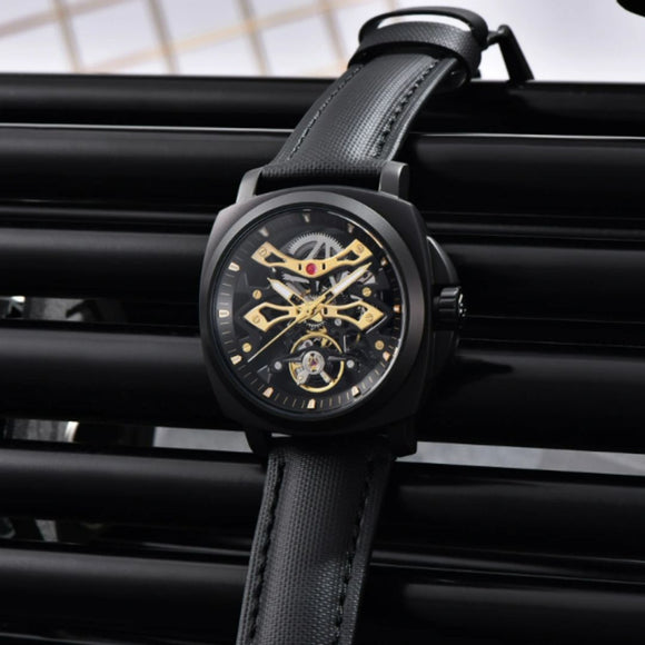 PAGANI DESIGN PD-YS017 Automatic Men's Stainless Steel Skeleton Wrist Watch with PU Leather