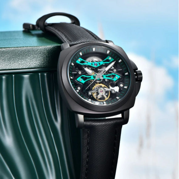 PAGANI DESIGN PD-YS017 Automatic Men's Stainless Steel Skeleton Wrist Watch with PU Leather