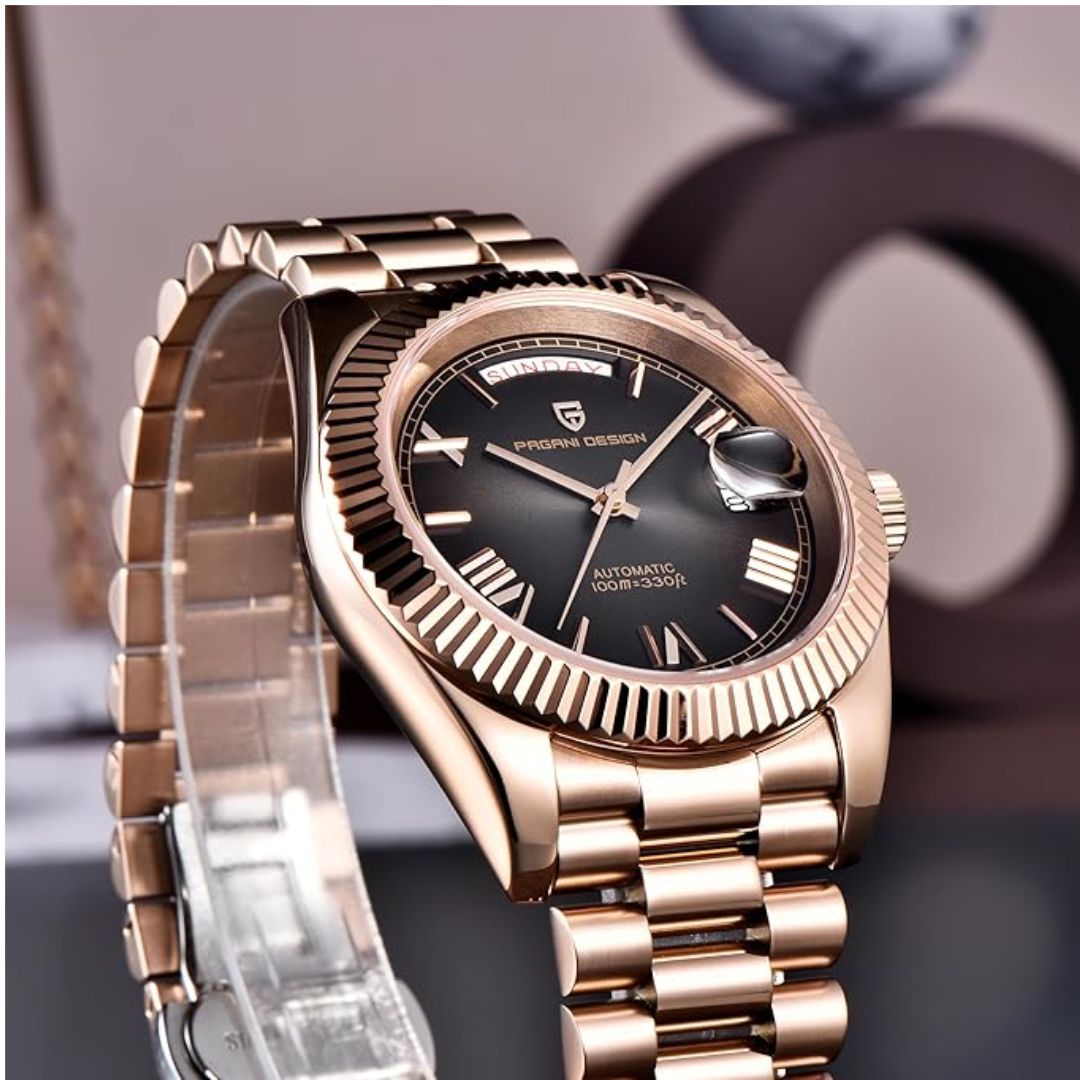 Pagani Design PD-1752 Presidential Day-Date Homage Automatic Movement (ST-16) | Stainless Steel Dial Men's 36 MM Watch | Brown DIAL