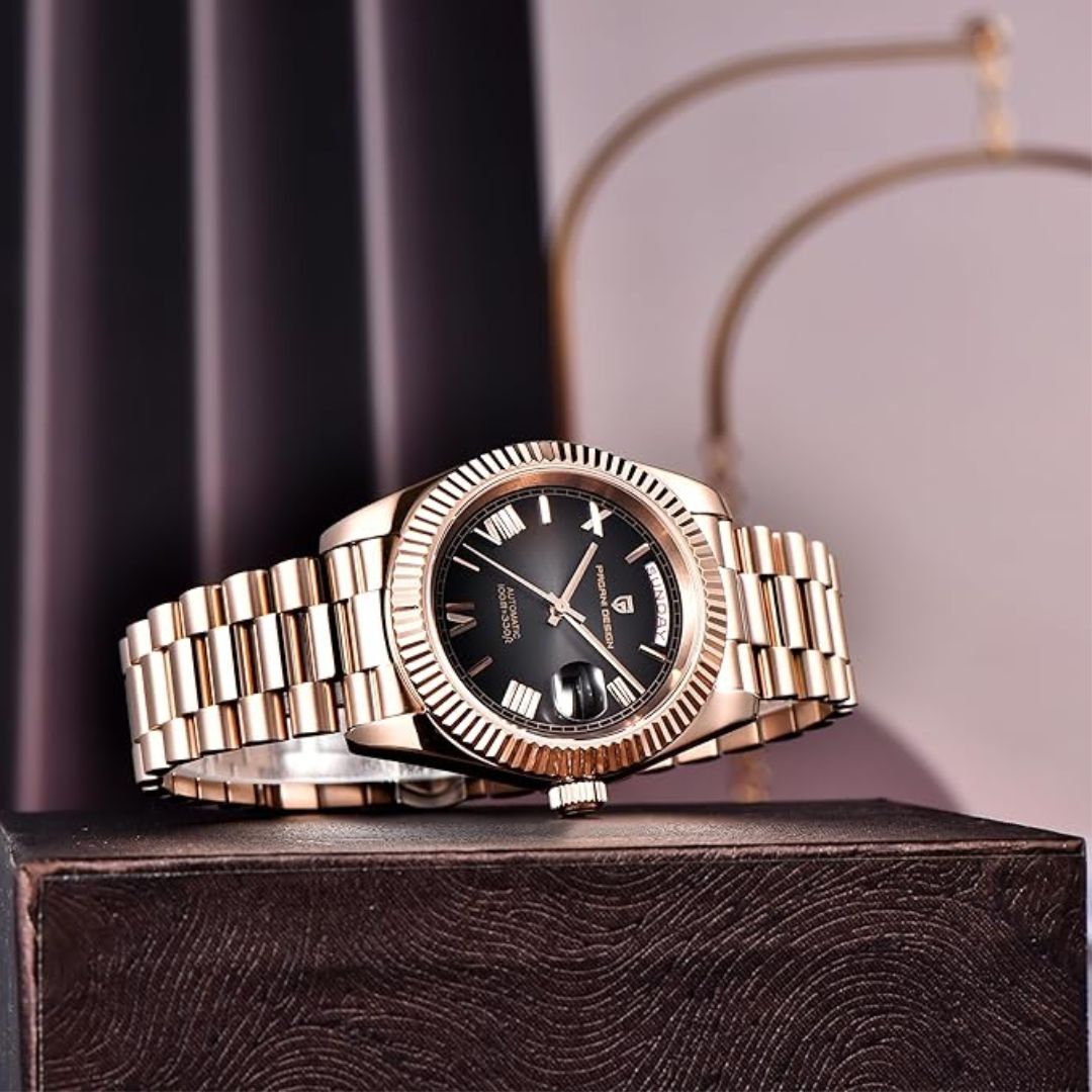 Pagani Design DD40 PD-1783 Men's Luxury Automatic Watch with AR Sapphire Glass and NH36A Movement - Rose Gold - Black