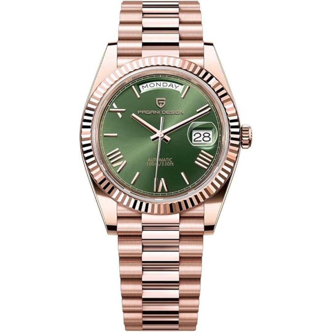 Pagani Design DD40 PD-1783 Men's Luxury Automatic Watch with AR Sapphire Glass and NH36A Movement- Rose Gold - Green