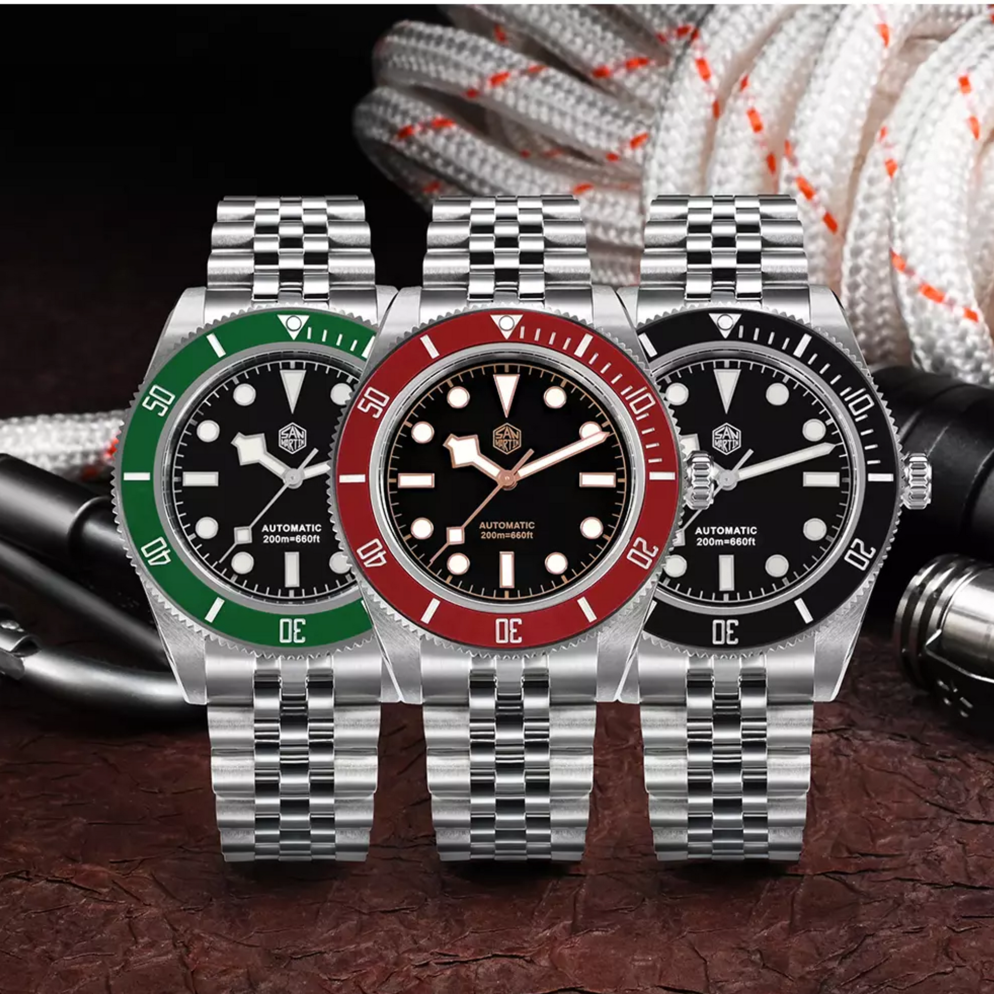 San Martin New 40mm BB Diver Watch snowflake hands NH35 Automatic Mechanical Sapphire Wine Red Ceramic Bezel SN0128-G