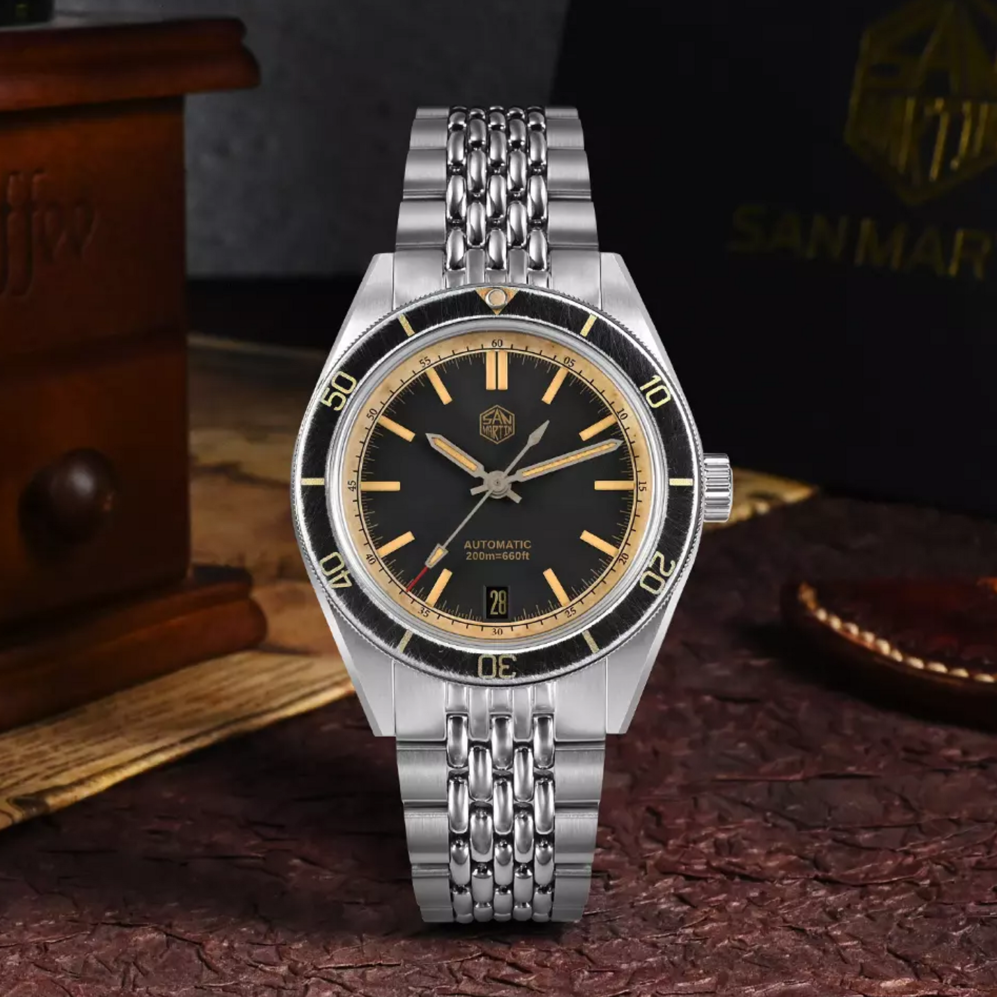 San Martin New Original Design 39.5mm Men Sports Watch NH35 Automatic Mechanical Waterproof 100m Aging Effect SN0116-B2