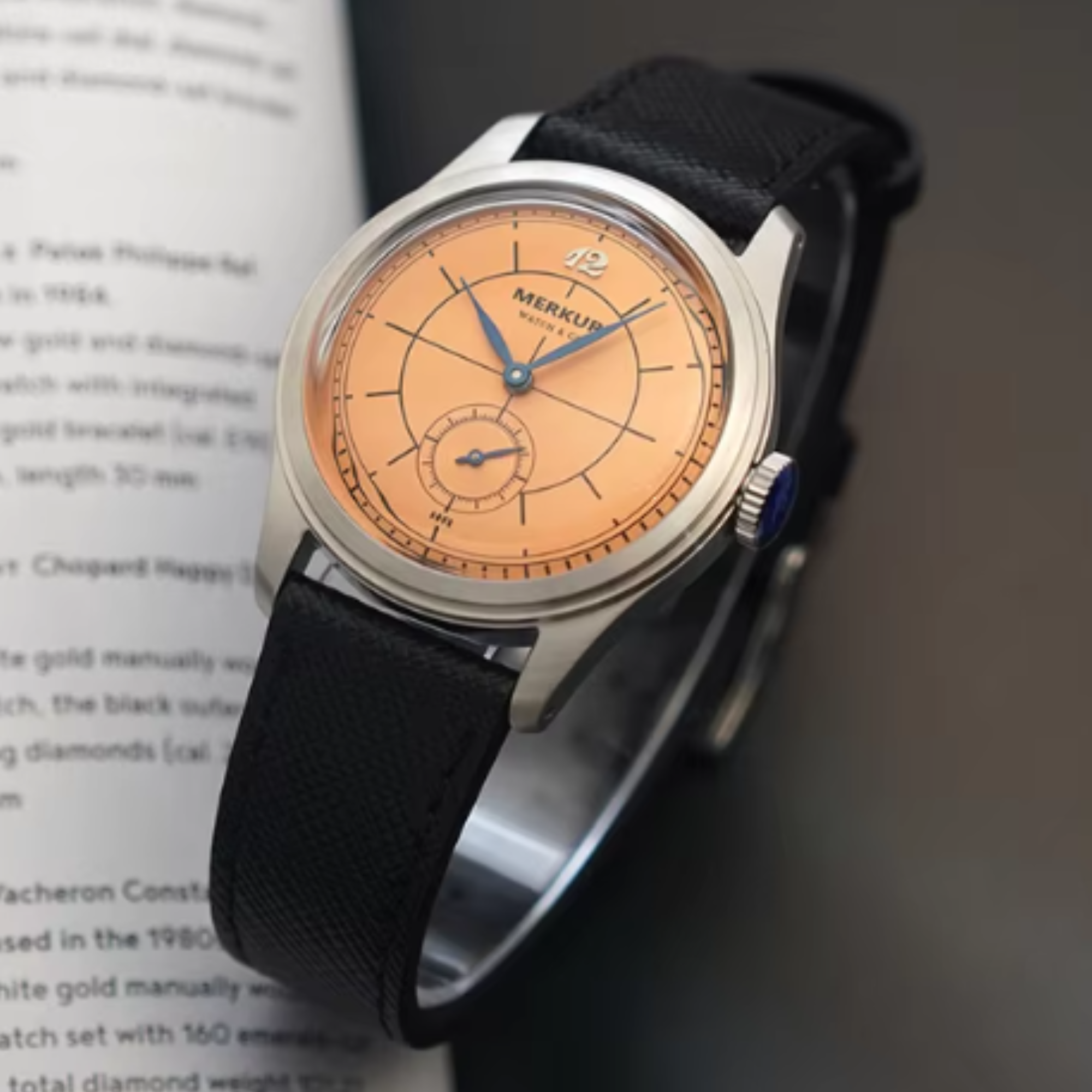 The New Business LEVEE Series Manual Chorded Watch Cross Line Dial Retro with Small Seconds - Salmon