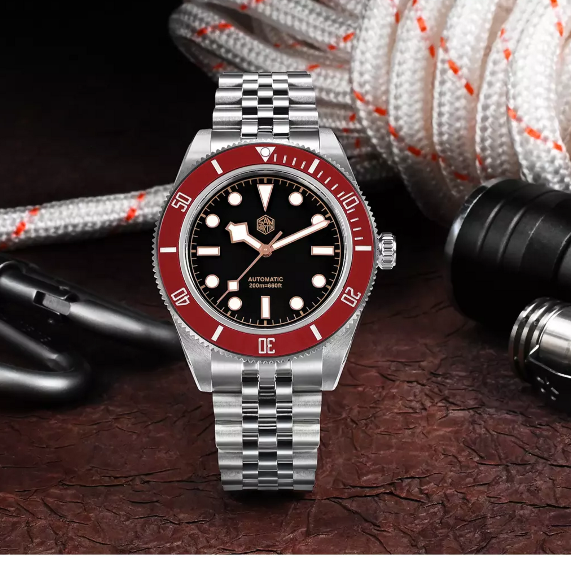 San Martin New 40mm BB Diver Watch snowflake hands NH35 Automatic Mechanical Sapphire Wine Red Ceramic Bezel SN0128-G