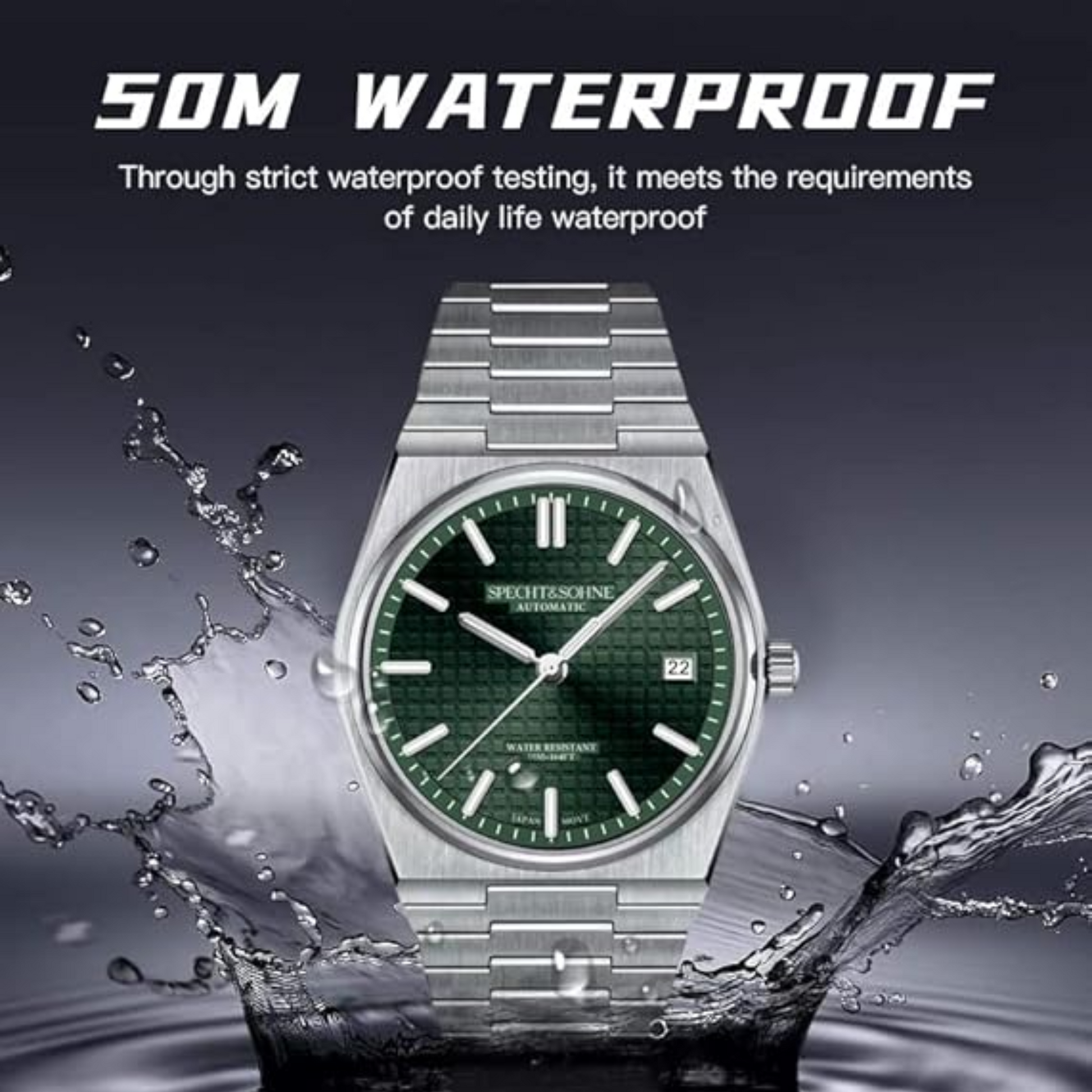 SPECHT&SOHNE  Men's Mechanical Wristwatch Automatic Watches Sapphire Crystal 41MM Stainless Steel Waterproof