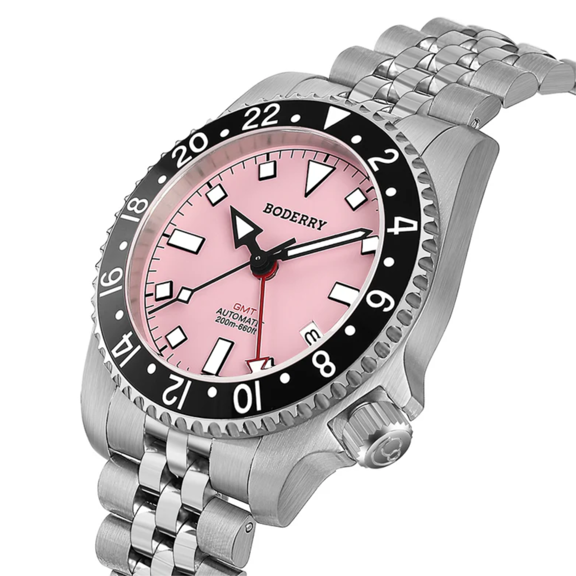 ADMIRAL GMT - 200M Waterproof Titanium Automatic Diver Watch | Pink-(Ceramic Bezel)