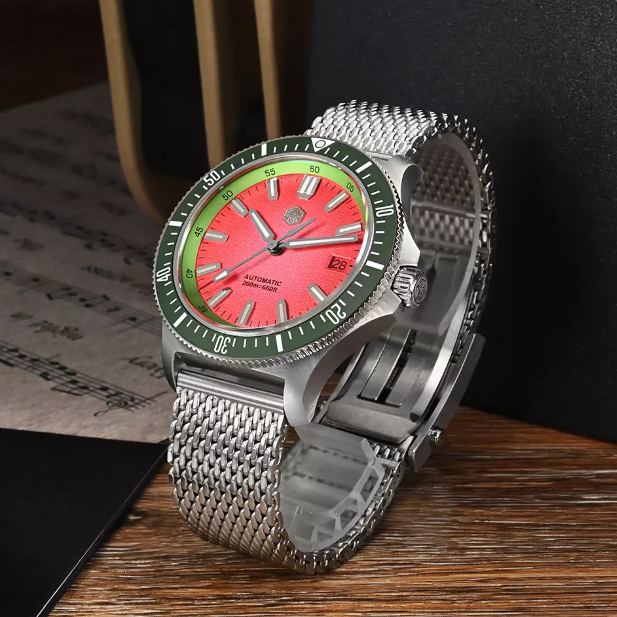 San Martin New Original Design Fashion 40mm Men Sports Watch NH35 Automatic Mechanical Waterproof 200m Gradient Red Dial SN0118-G1