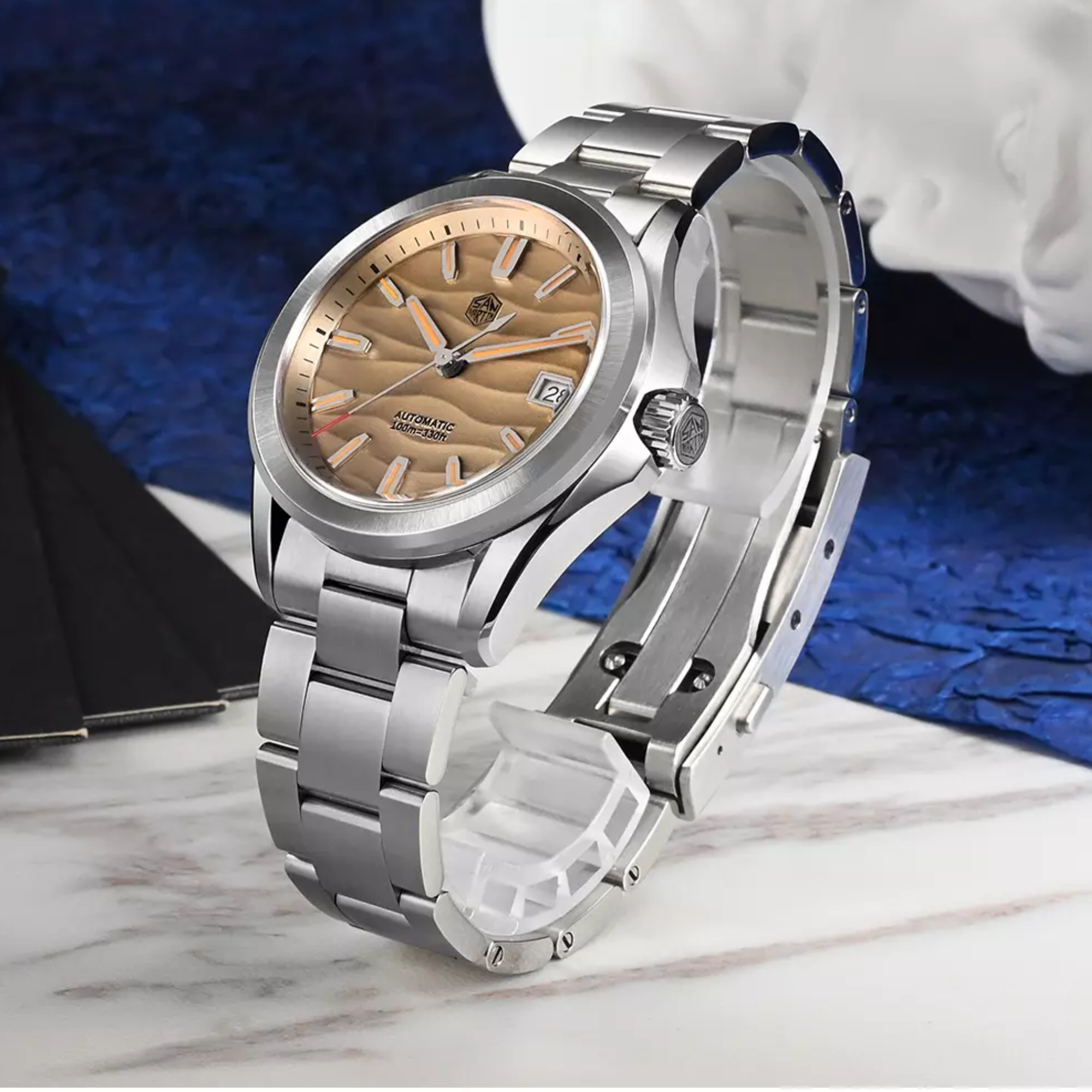 San Martin New 39mm Luxury Men’s Business Dress Watch NH35 Automatic Mechanical desert texture dial Waterproof 100m Luminous SN0129-C1