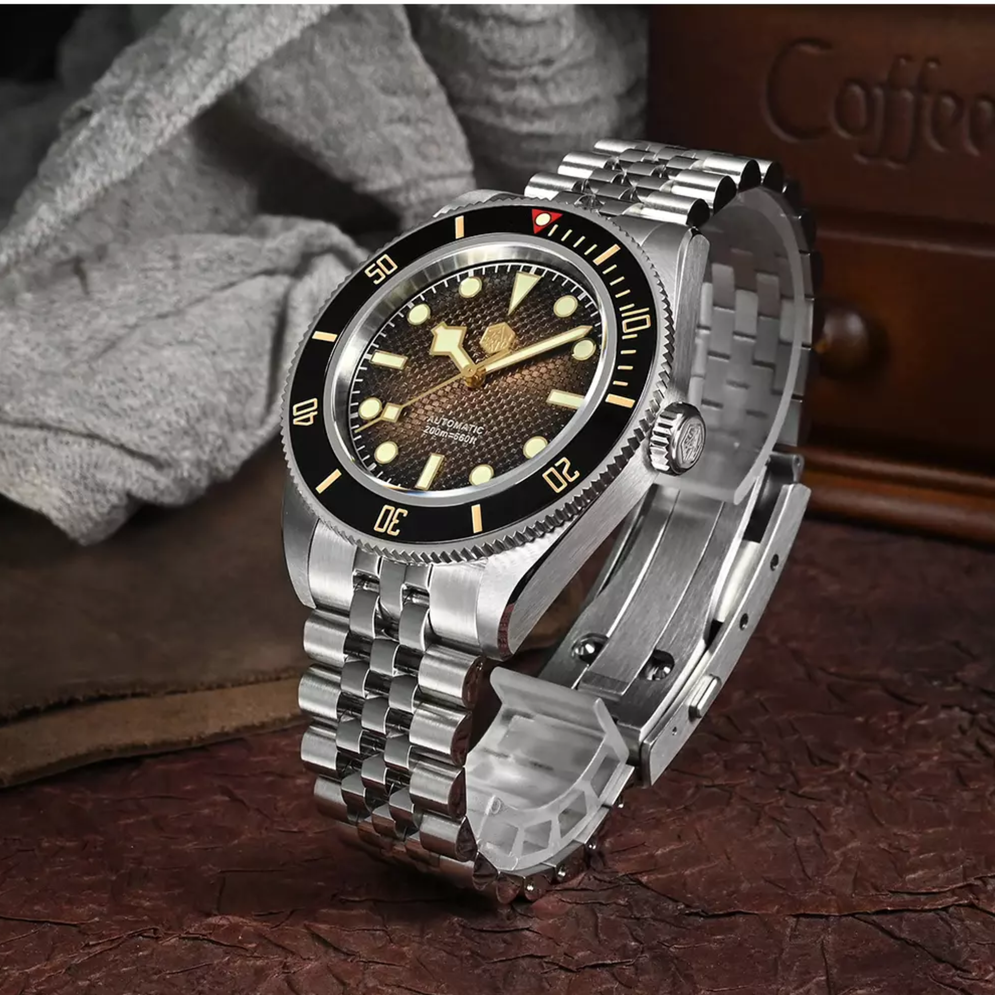 San Martin New 40mm BB Diver Watch snowflake hands NH35 Automatic Mechanical Sapphire brown/gray gradient grid dial SN0128-B