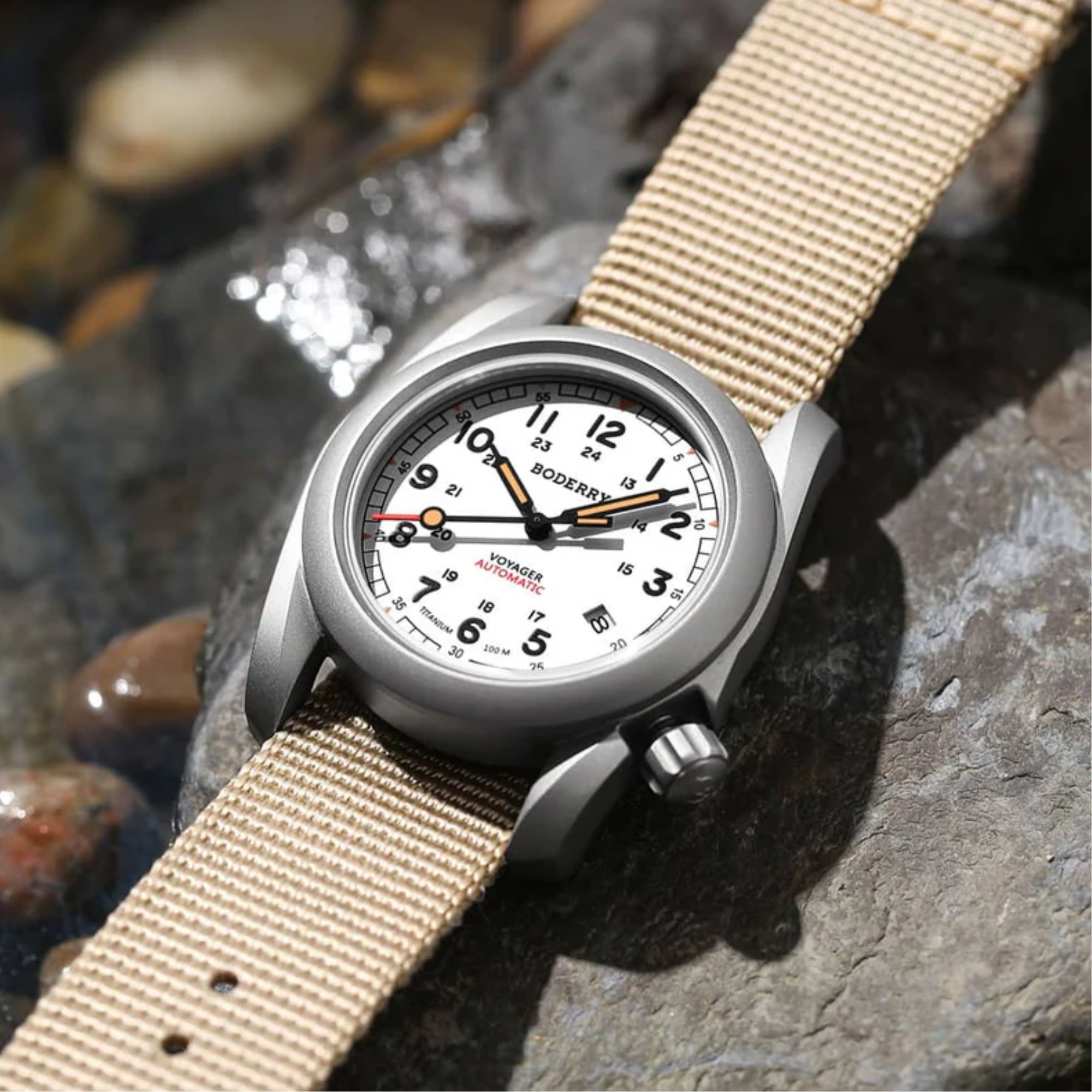 VOYAGER - 100M Waterproof Titanium Automatic Field Watch | White