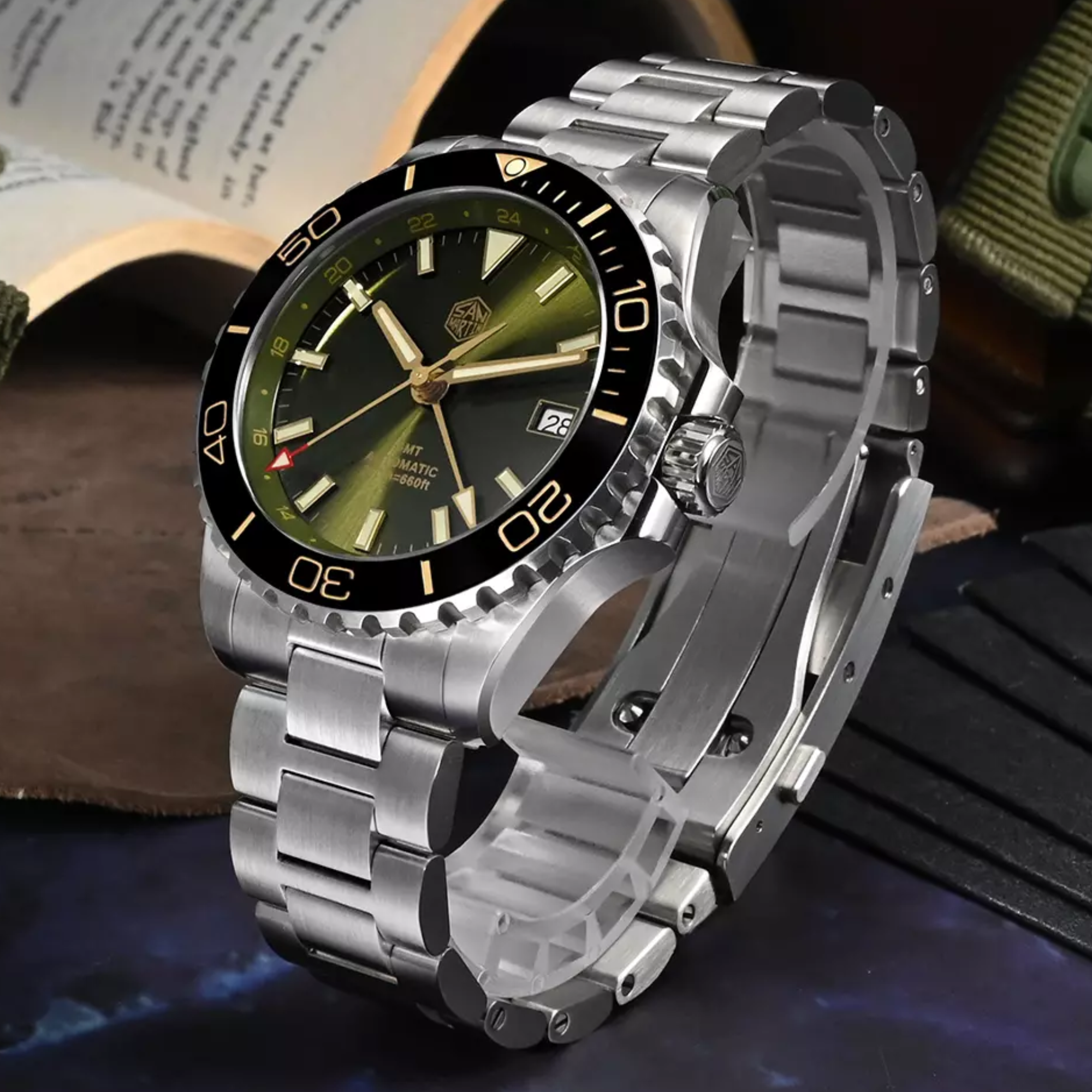 San Martin New San Martin New 39mm Diver GMT Watch Enamel Dial NH34 Stainless Steel Luxury Men Watch Automatic Mechanical Sapphire Luminous SN0136-G-GMT