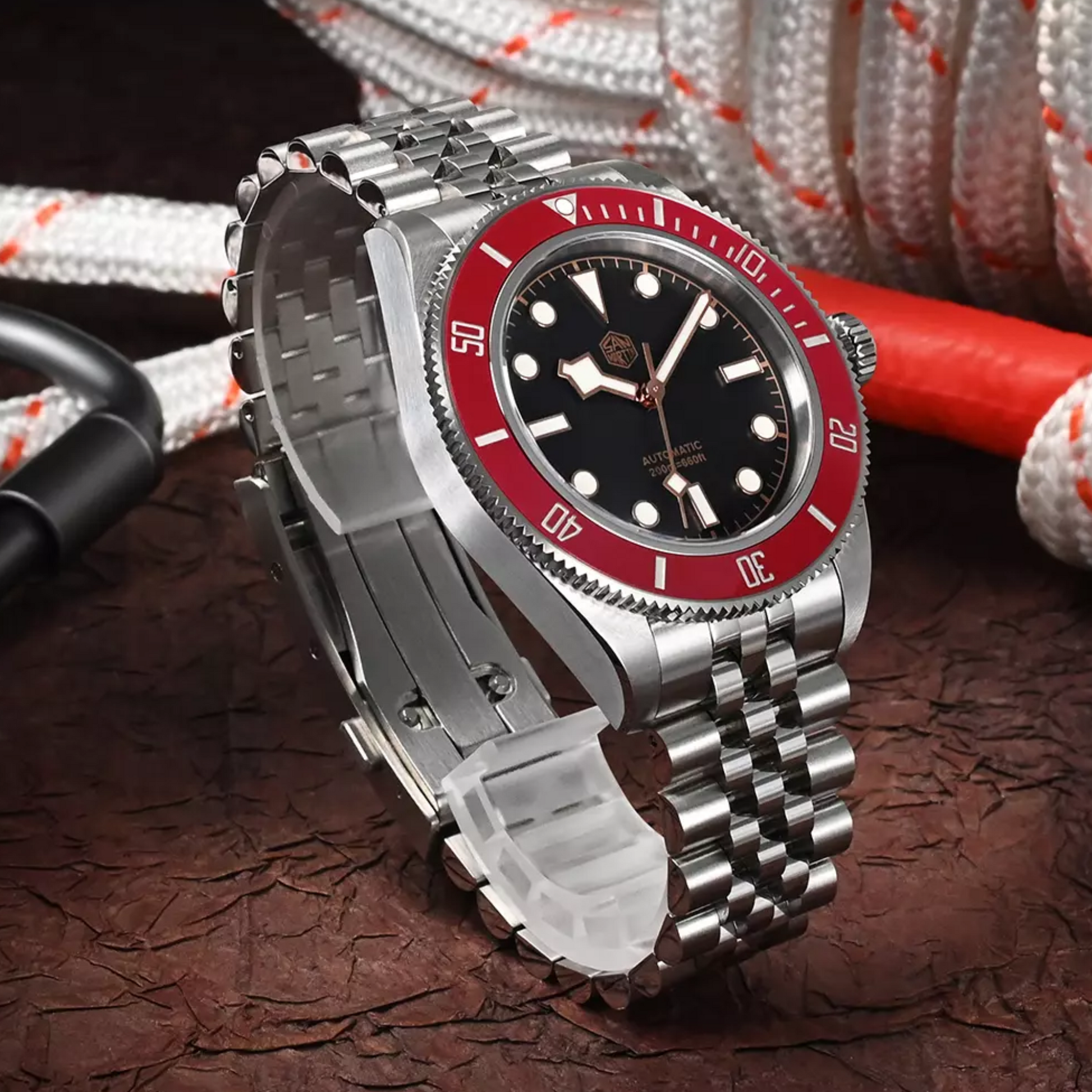 San Martin New 40mm BB Diver Watch snowflake hands NH35 Automatic Mechanical Sapphire Wine Red Ceramic Bezel SN0128-G