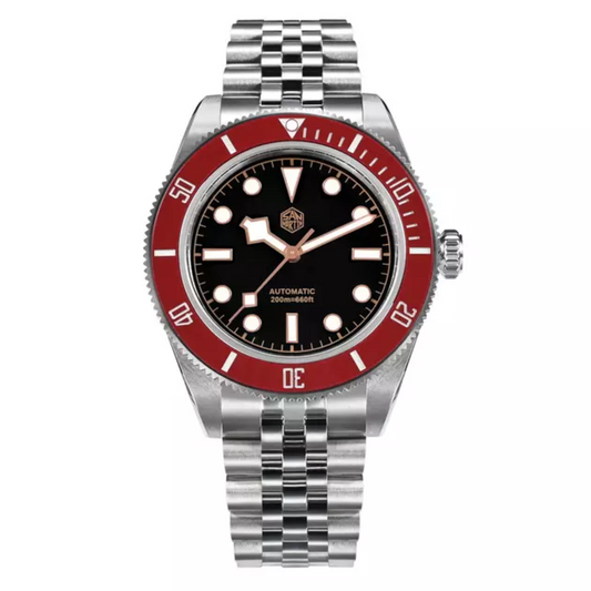 San Martin New 40mm BB Diver Watch snowflake hands NH35 Automatic Mechanical Sapphire Wine Red Ceramic Bezel SN0128-G