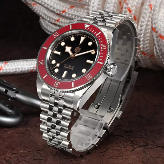 San Martin New 40mm BB Diver Watch snowflake hands NH35 Automatic Mechanical Sapphire Wine Red Ceramic Bezel SN0128-G