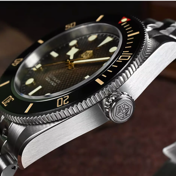 San Martin New 40mm BB Diver Watch snowflake hands NH35 Automatic Mechanical Sapphire brown/gray gradient grid dial SN0128-B
