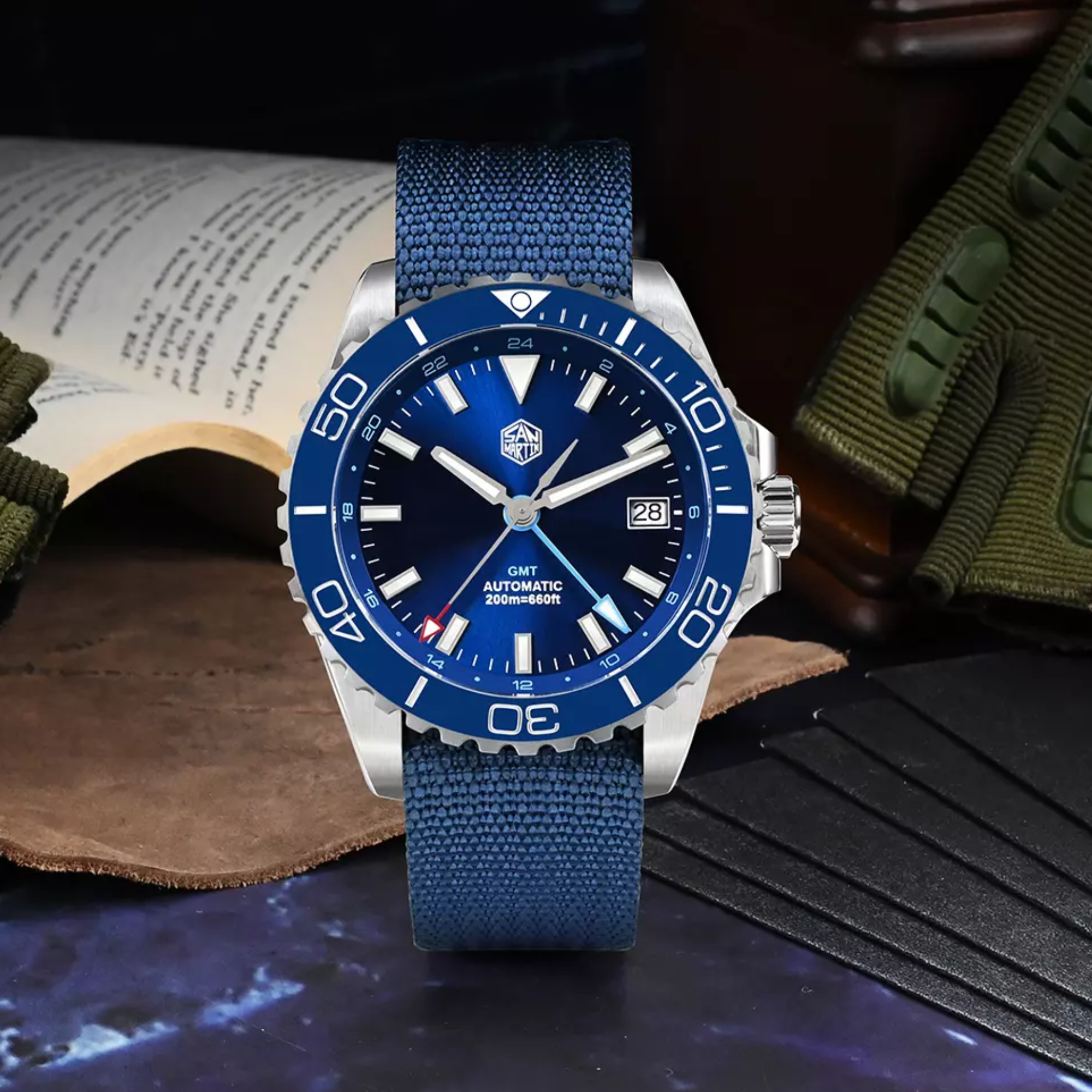 San Martin New San Martin New 39mm Diver GMT Watch Enamel Dial NH34 Stainless Steel Luxury Men Watch Automatic Mechanical Sapphire Luminous SN0136-G-GMT