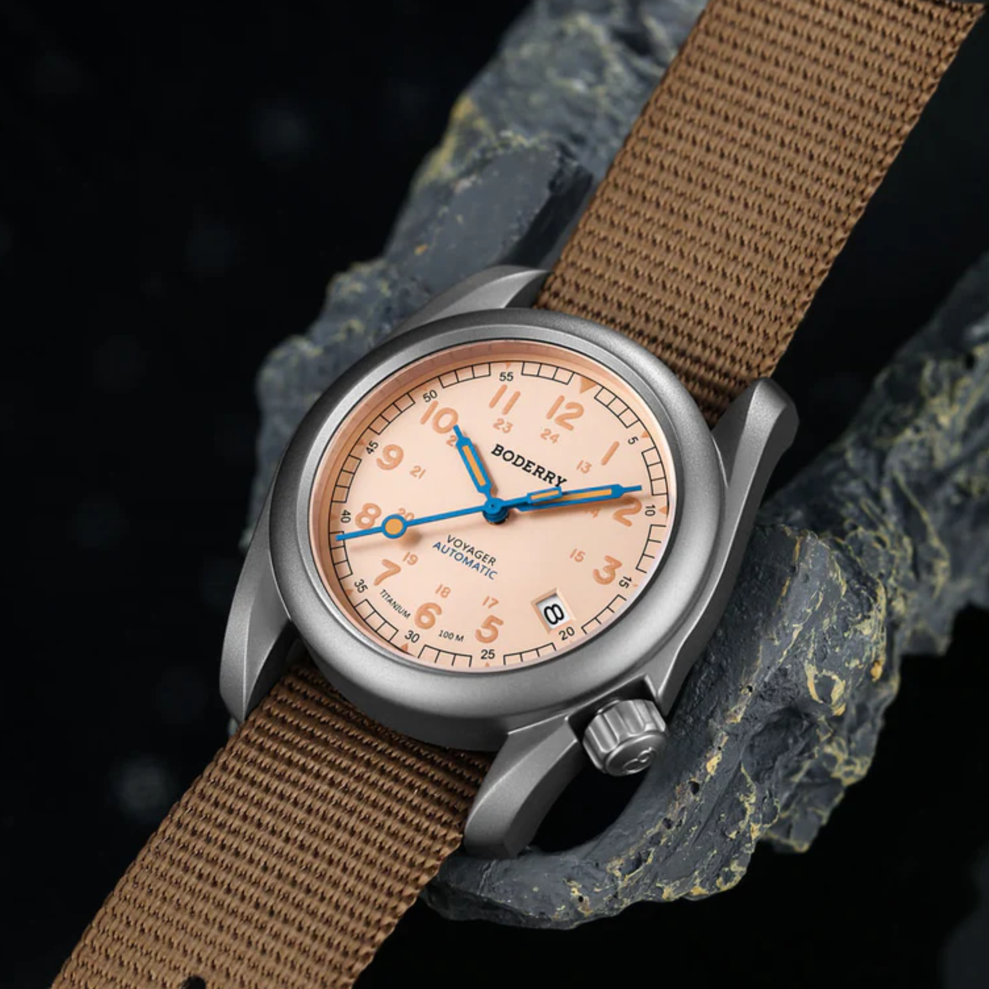 VOYAGER - 100M Waterproof Titanium Automatic Field Watch | Salmon