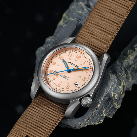 VOYAGER - 100M Waterproof Titanium Automatic Field Watch | Salmon