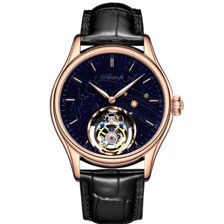 AESOP Mens Luxury starry sky dial Tourbillon 7049 - Rose Golden