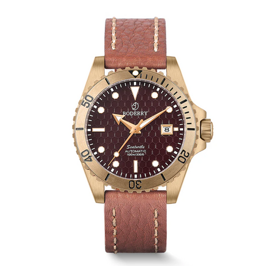 SEATURTLE.OCEAN(BRONZE) - Automatic Bronze Diver Watch | Red