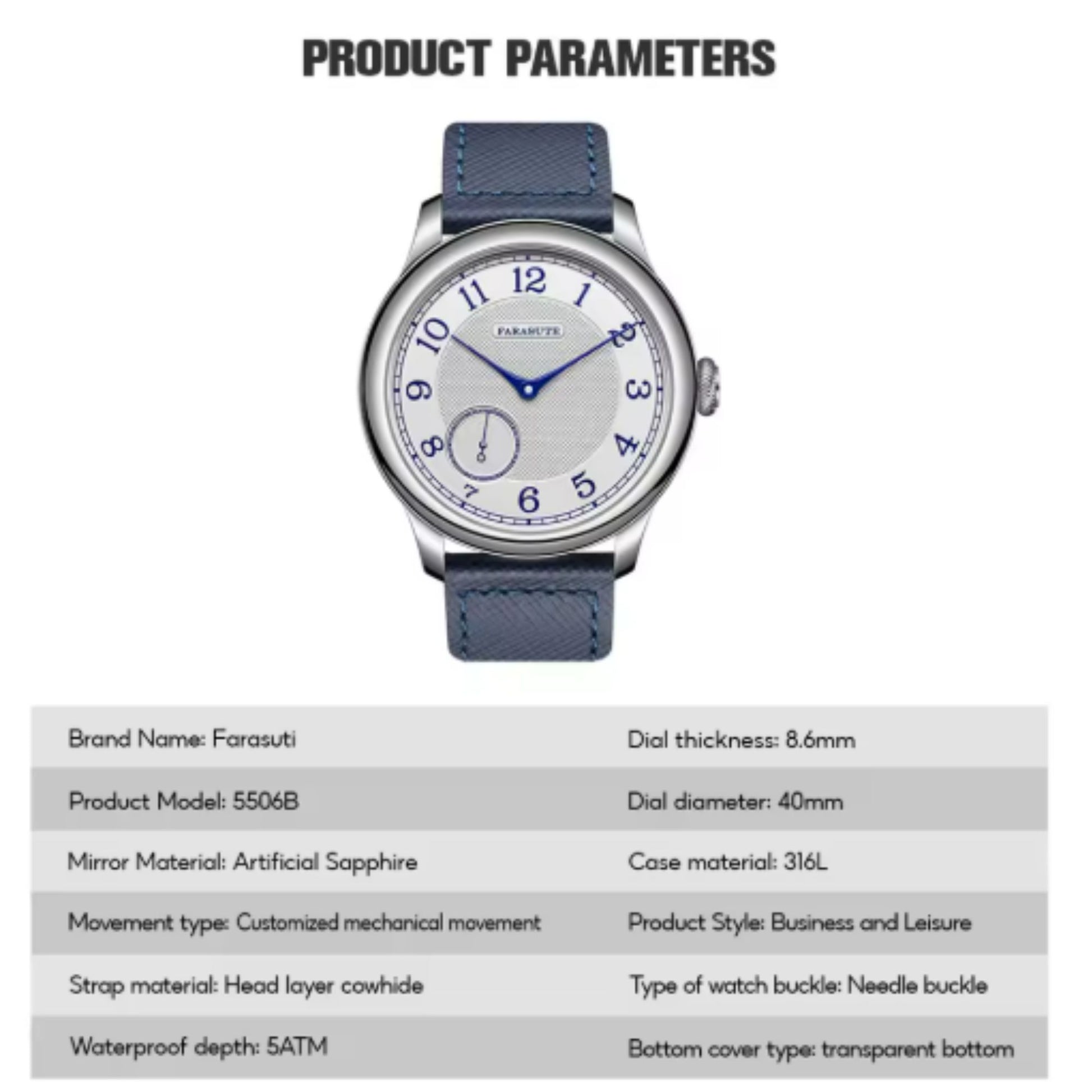 FARASUTE Mechanical Watch Small Second Vintage Bonklip Bracelet