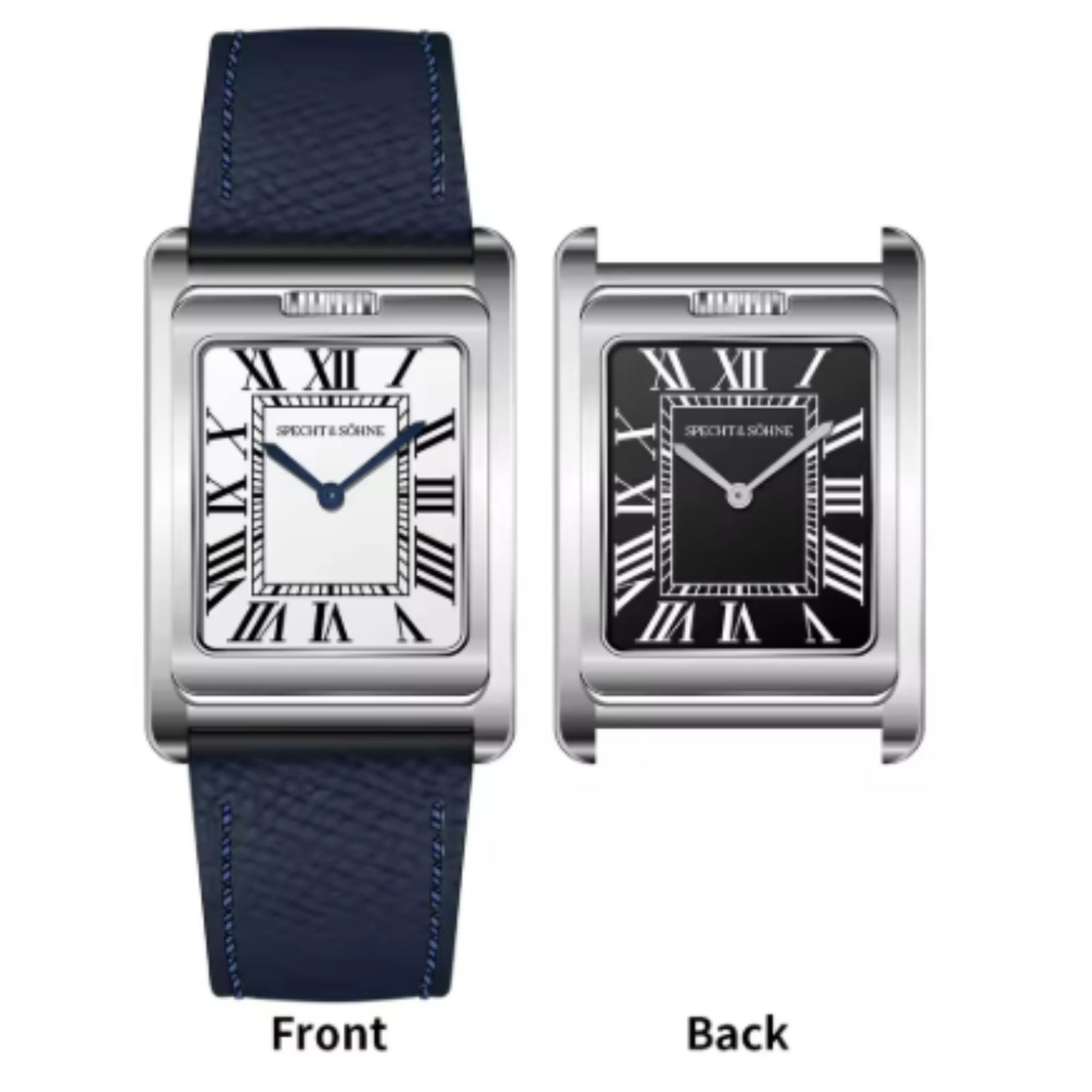Specht & Söhne Square Double Face Men's Watches Stainless Steel Sapphire Crystal watch