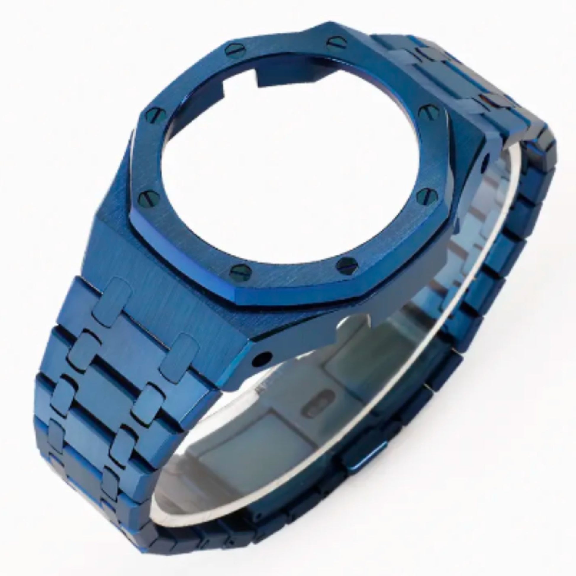 Mod Kit Metal Watchband and Metal Case for G-shock GM-2100 and GM-2110/B-2100 " Casioak" (BLUE BAND)