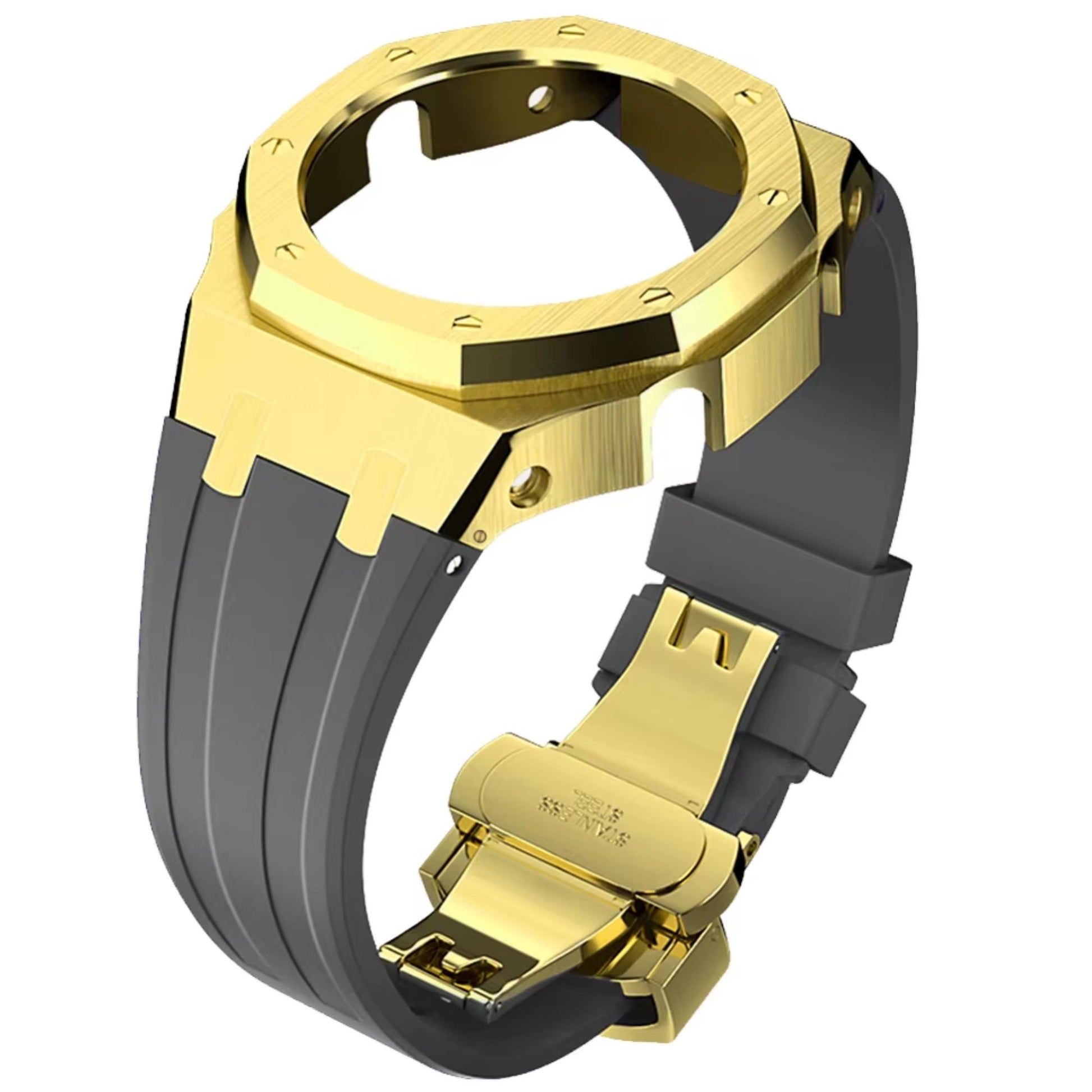 Mod Kit Metal Watchband and Metal Case for G-shock GM-2100 and GM-2110/B-2100 " Casioak (Grey With Golden)